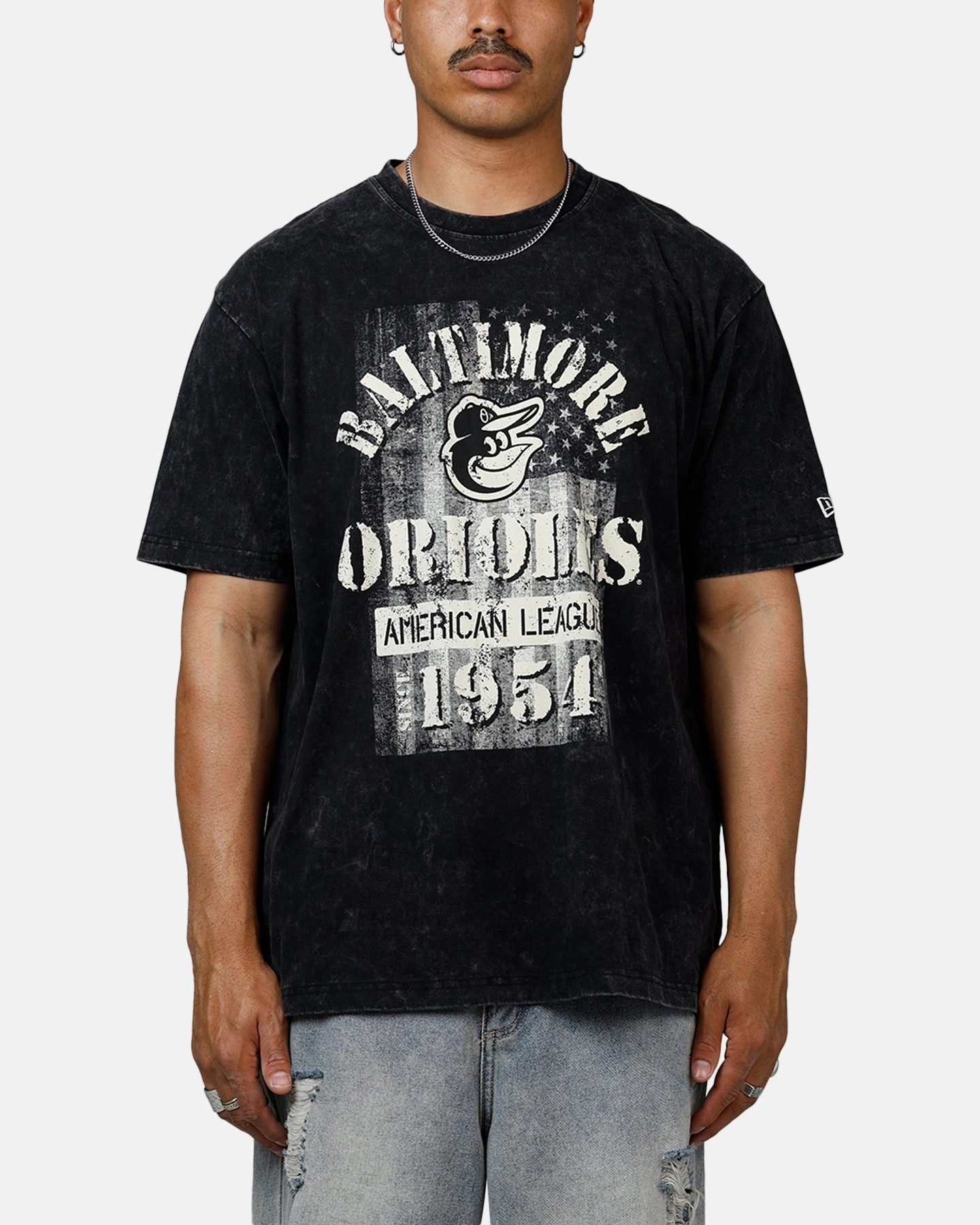 Basic Tank Resilient Fabric Blend New Era Baltimore Orioles Armed Forces T-Shirt Washed Black