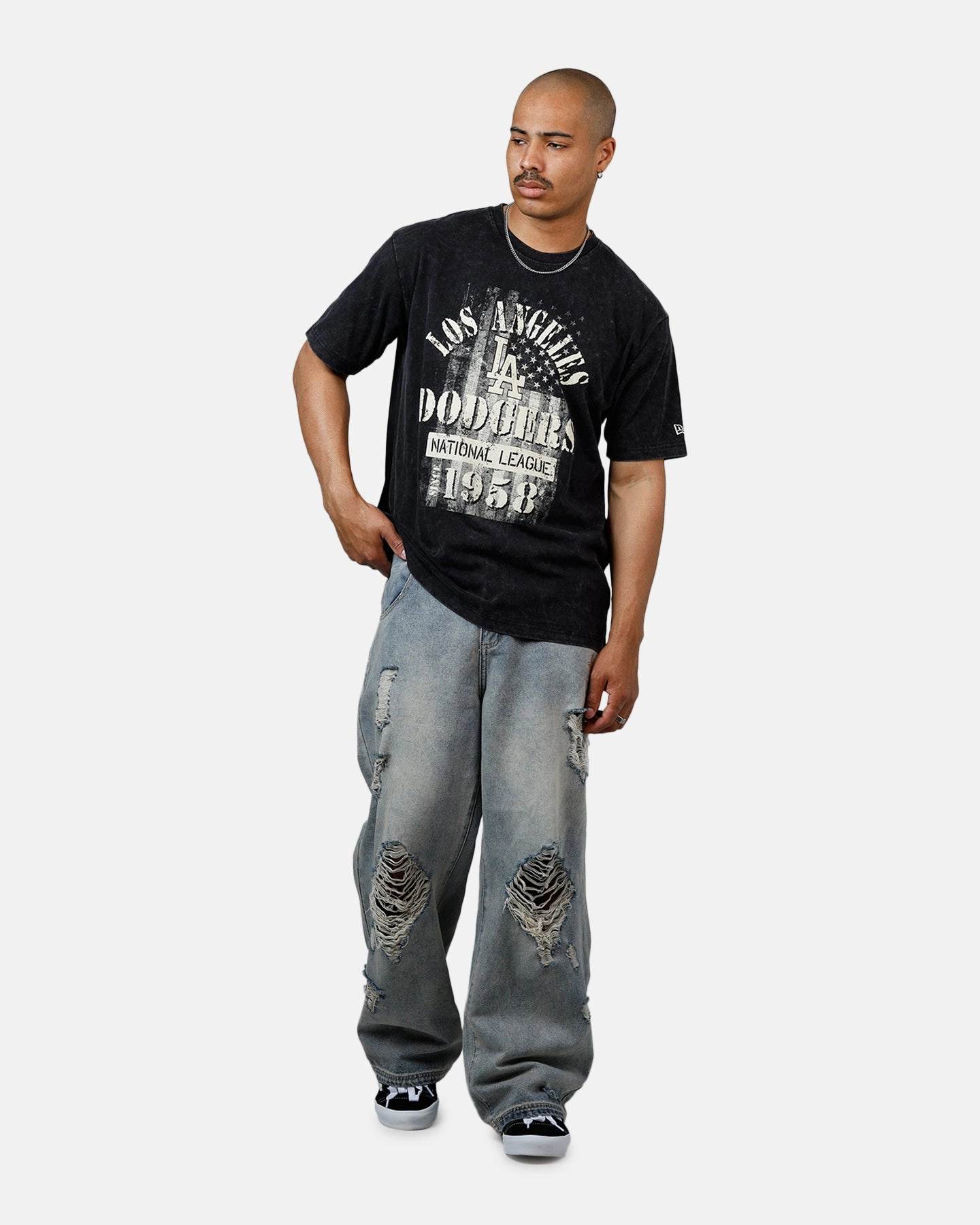 Moisture Wicking Material LoopwheelFabric New Era Los Angeles Dodgers Armed Forces T-Shirt Washed Black