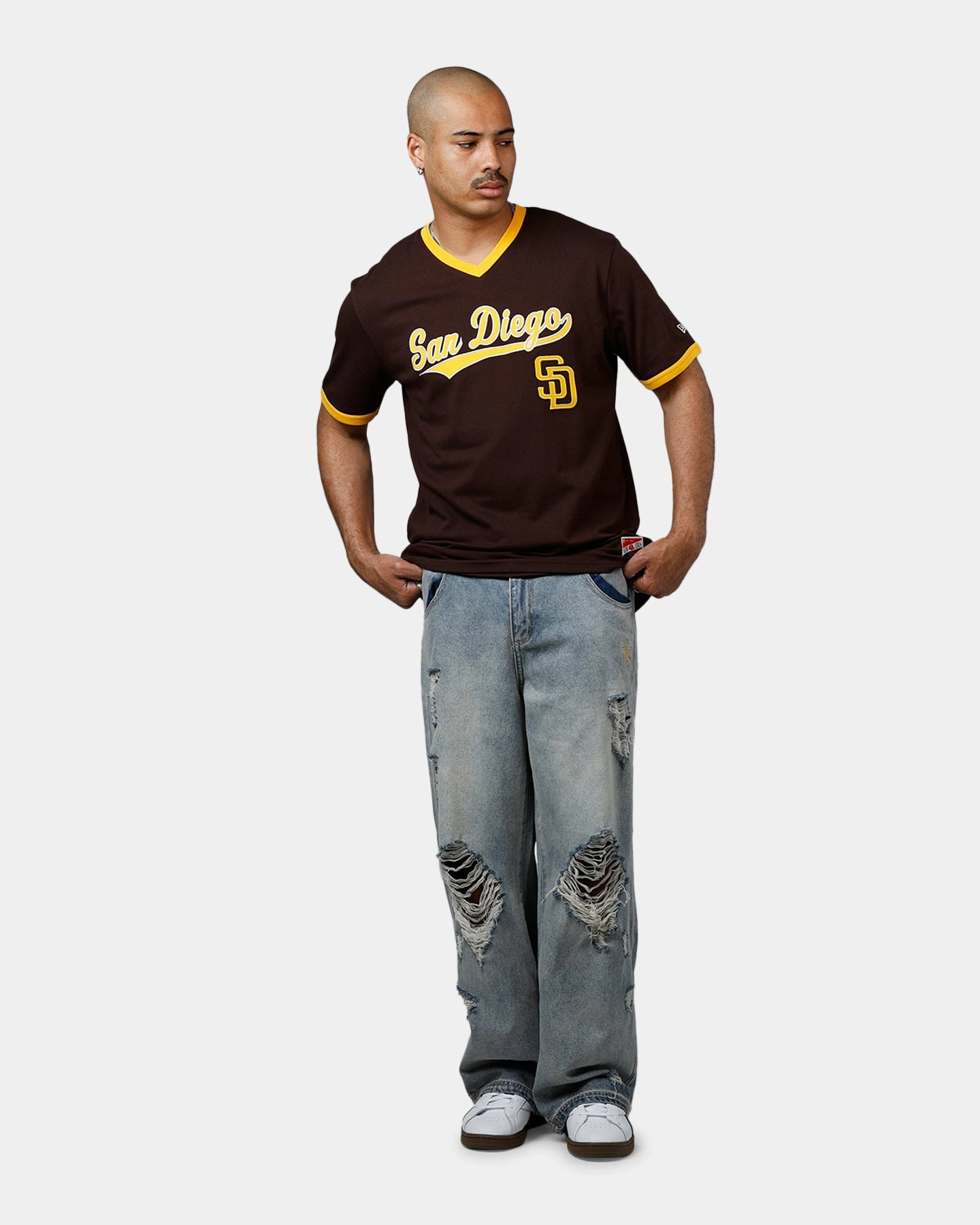 HoodedVersion BuiltInLayer New Era San Diego Padres Throwback V-Neck T-Shirt Brown