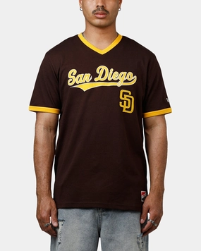 Multi Panel Construction BlendMaterials New Era San Diego Padres Throwback V-Neck T-Shirt Brown