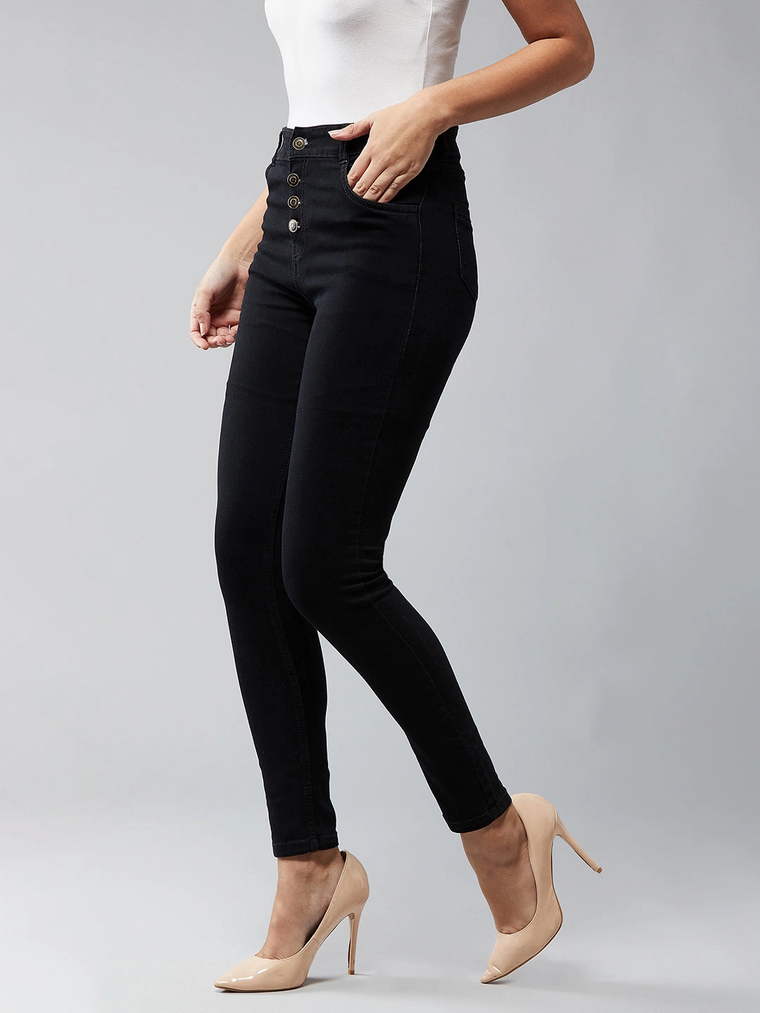 Spring Attire Basic Comfort 24/7 Comfort Black Skinny-Fit High-Rise Stretchable Denim Jeans