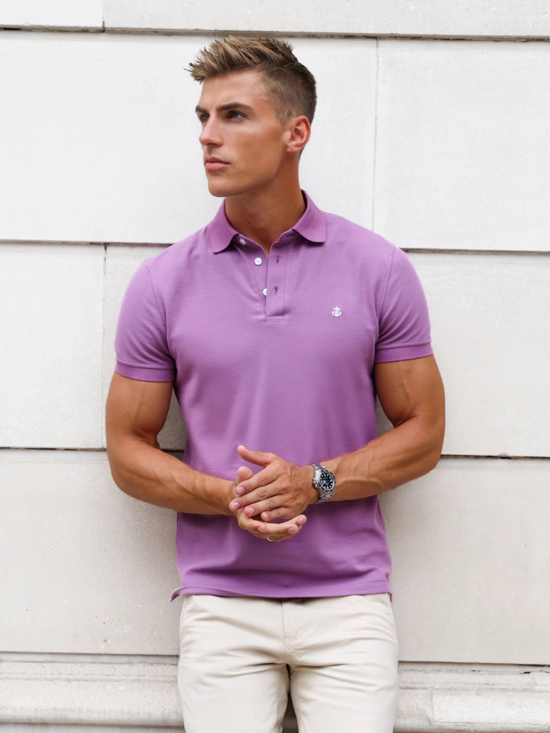 Bold Prints Handcrafted Detail Andorra Polo Shirt - Purple
