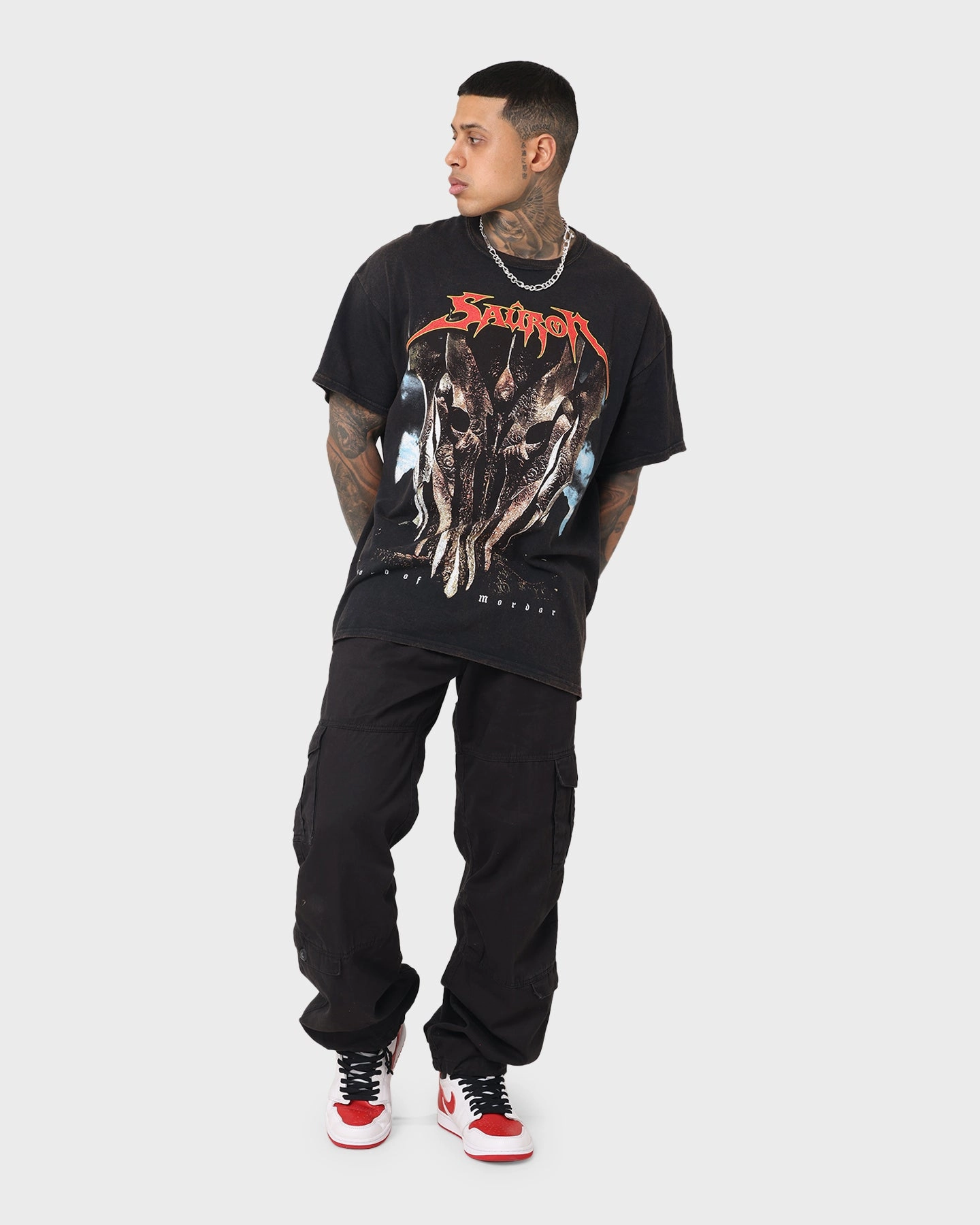 Tailored Silhouette American Thrift X The Lord Of The Rings Sauron Vintage T-Shirt Black Wash