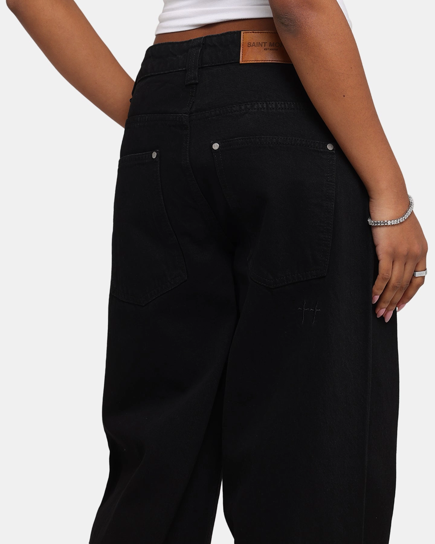 Elasticized Cuffs Saint Morta Amplus Jeans Black Stonewash