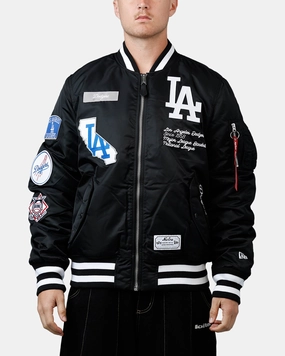 Stitched Look HypoallergenicInnerLayer New Era X Alpha Series X MLB Los Angeles Dodgers MA-1 Bomber Jacket Black