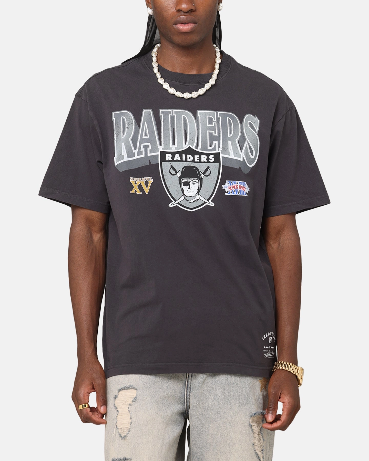Mitchell & Ness Las Vegas Raiders Arch T-Shirt Faded Black RaglanSleeve