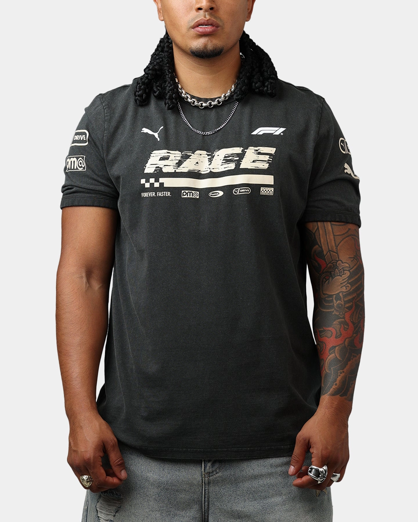 Double Needle Hemming Puma F1 Ringer T-Shirt Black