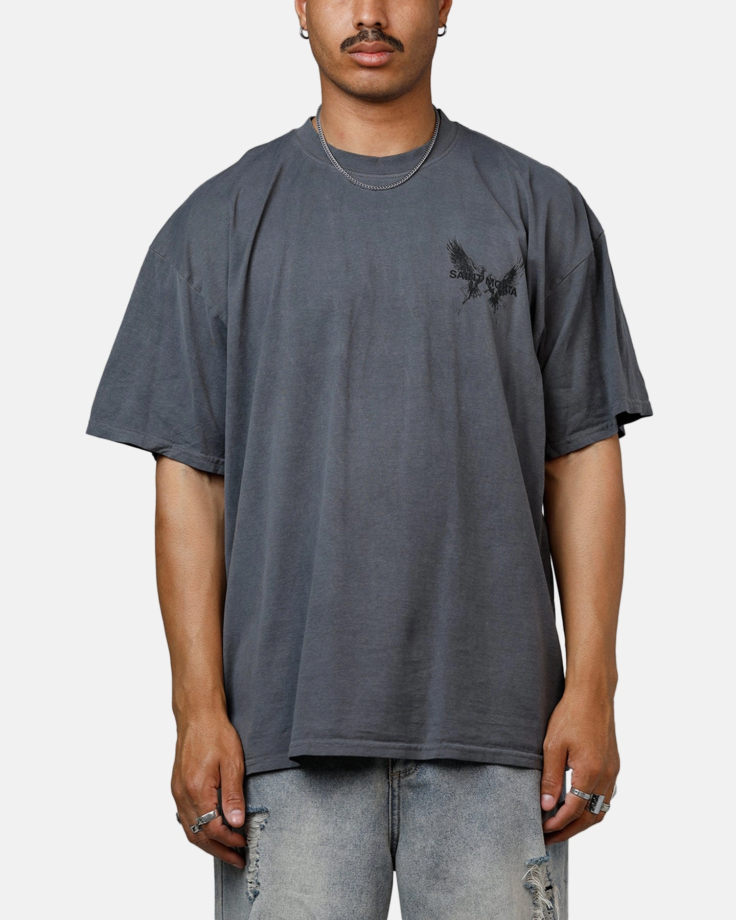 Quick-Dry Convertible Style Saint Morta Black Doves Heavyweight T-Shirt Washed Charcoal
