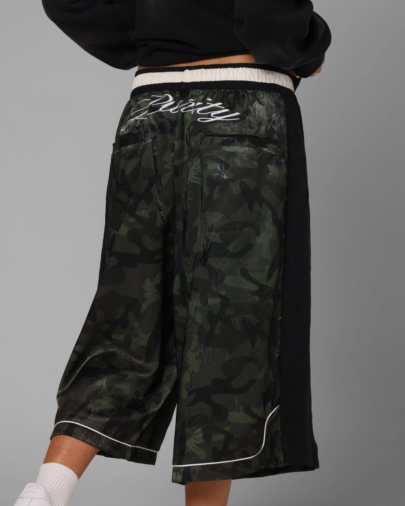 Loiter Fight Club 3 Quarter Shorts Woodland Camo FlexibleKnees NonChafingLegs