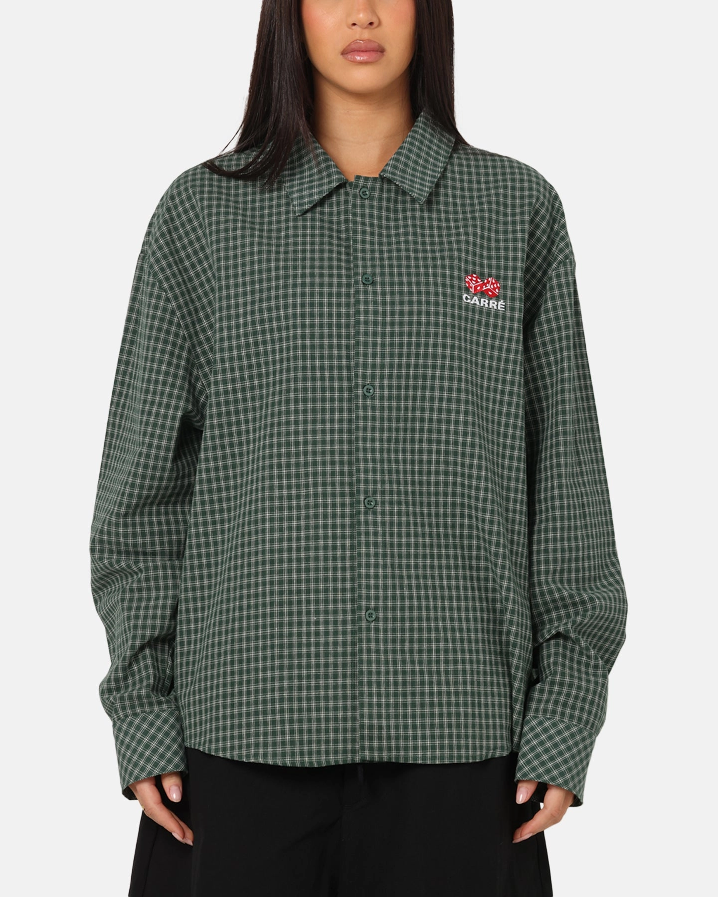 Carre Motion Long Sleeve Button Up Shirt Green Check Everyday Fashion Sport Hoodie