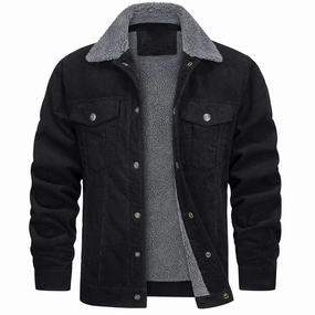 Reflective Bands West Louis? Vintage Corduroy Fuzzy Fleece-Lined Lapel Button Jacket