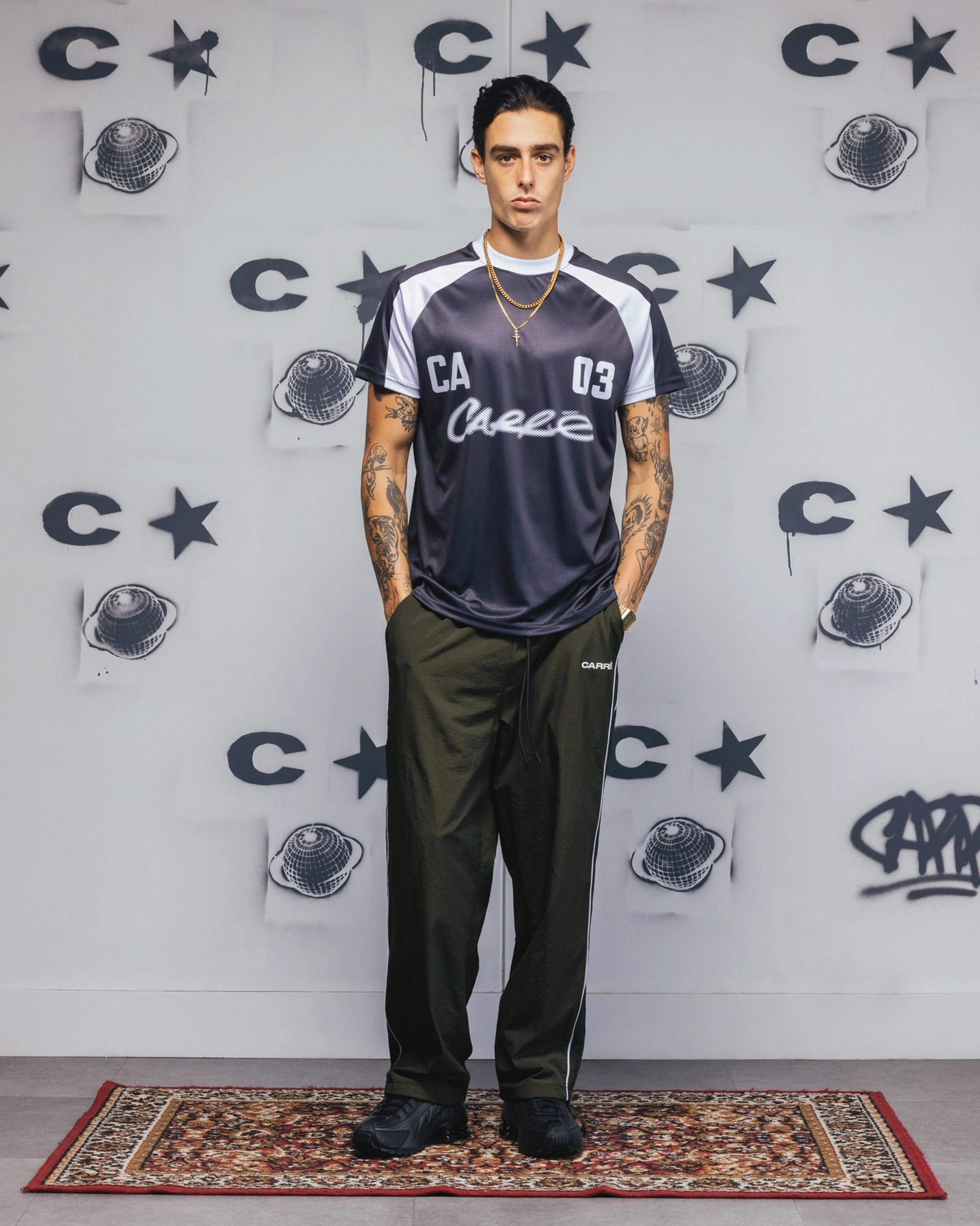 Adjustable Hemline Recycled Polyester Material Carre Striker Jersey T-Shirt Black/White