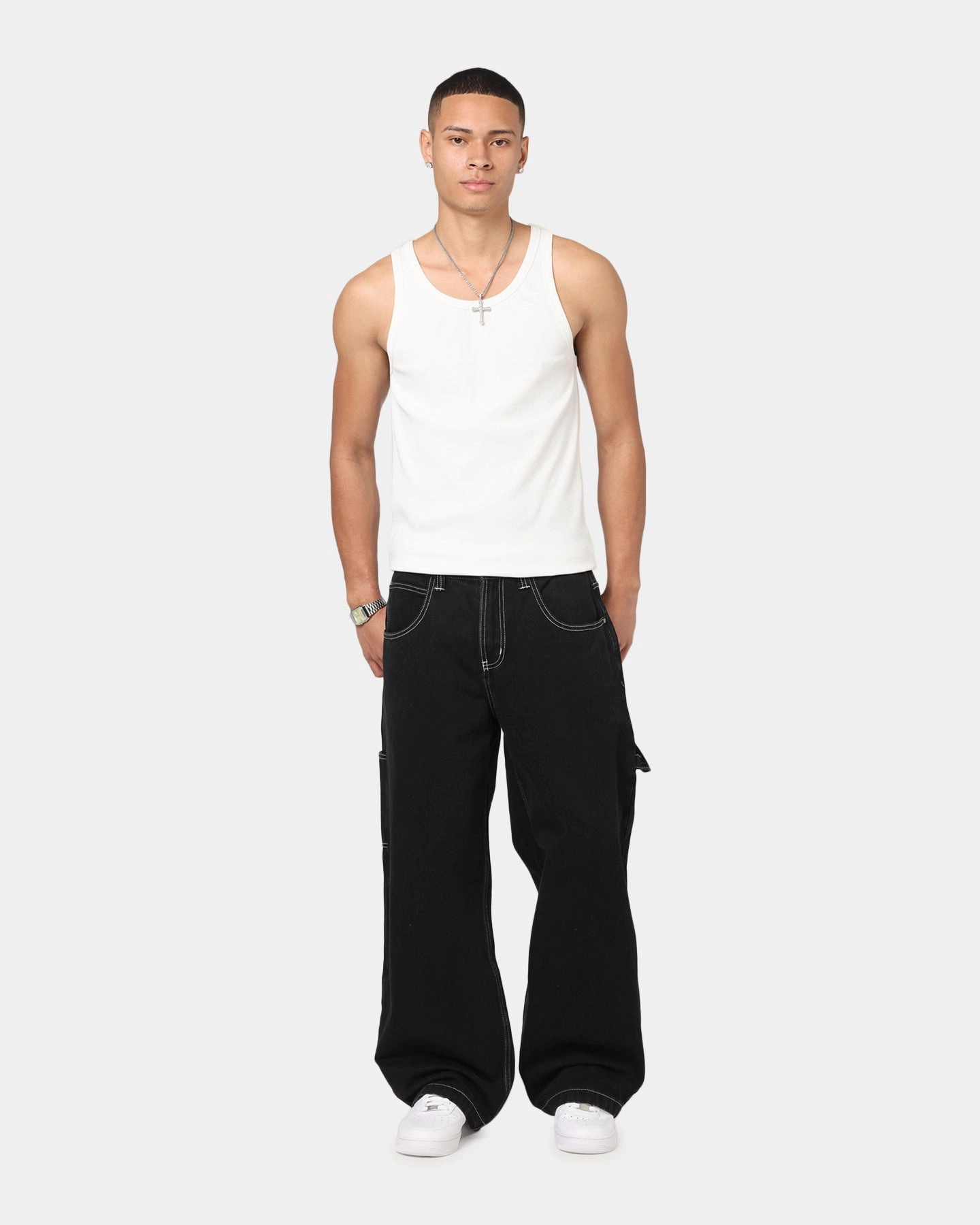 Saint Morta Amplus Fray Carpenter Jeans Contrast Black Movement Fit Seamless construction