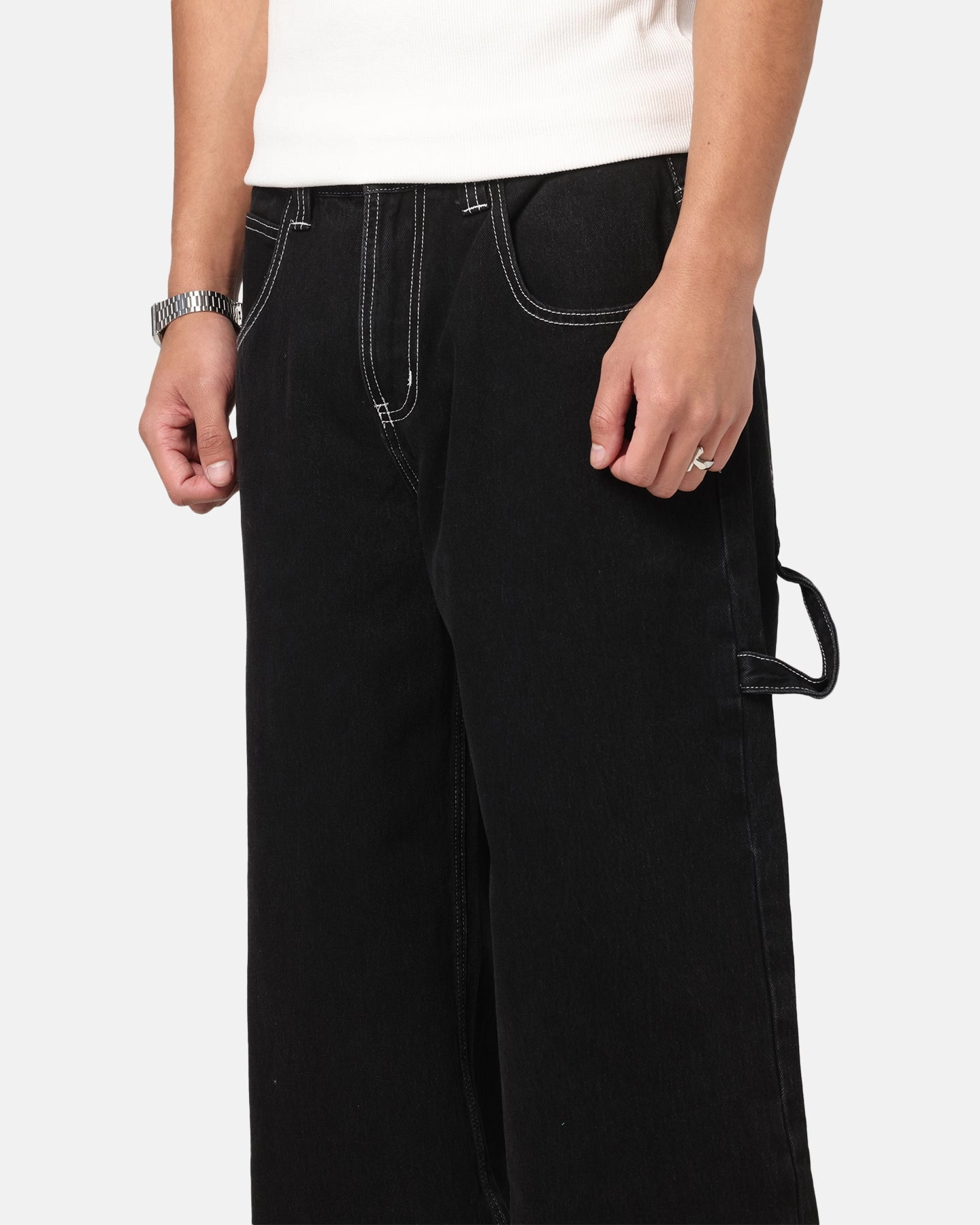 Saint Morta Amplus Fray Carpenter Jeans Contrast Black Stretchy Waist