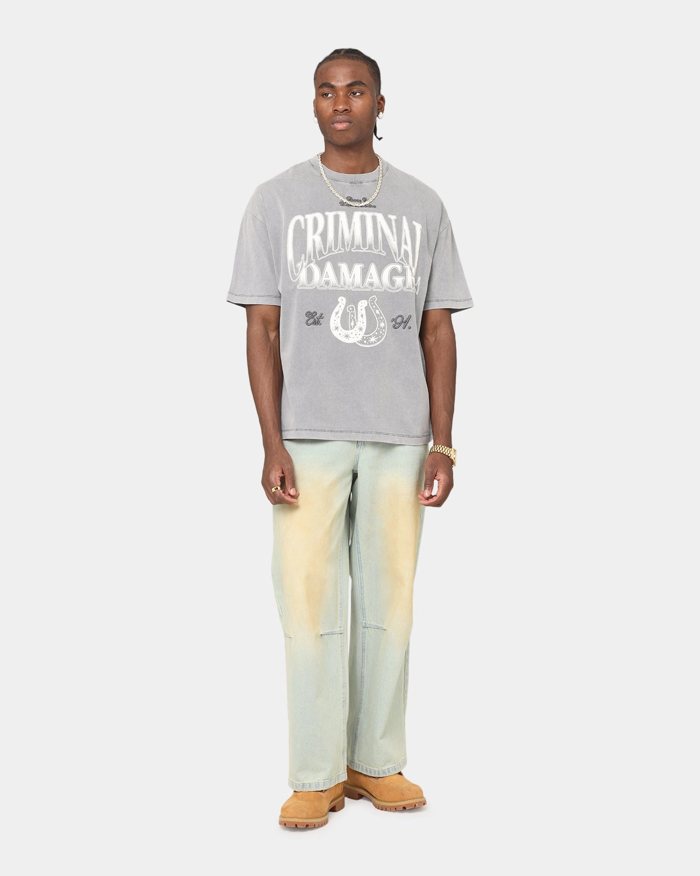 EthicallySourcedMaterial Criminal Damage Horseshoe T-Shirt Washed Black