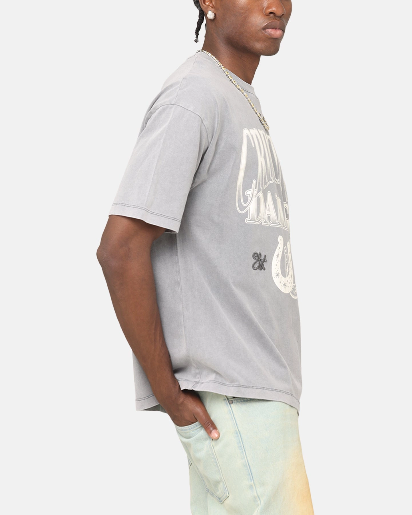 LayeredNeckline Criminal Damage Horseshoe T-Shirt Washed Black