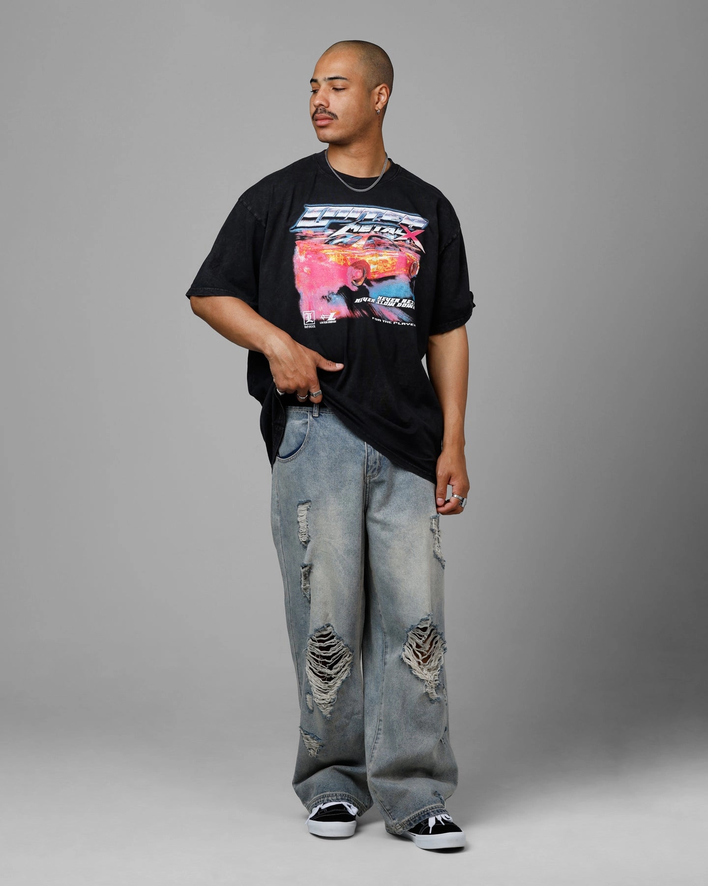 Flexible Waistband Loiter Speed Vintage T-Shirt Washed Black