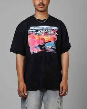 Soft Hoodie Hidden Storage Pocket Loiter Speed Vintage T-Shirt Washed Black