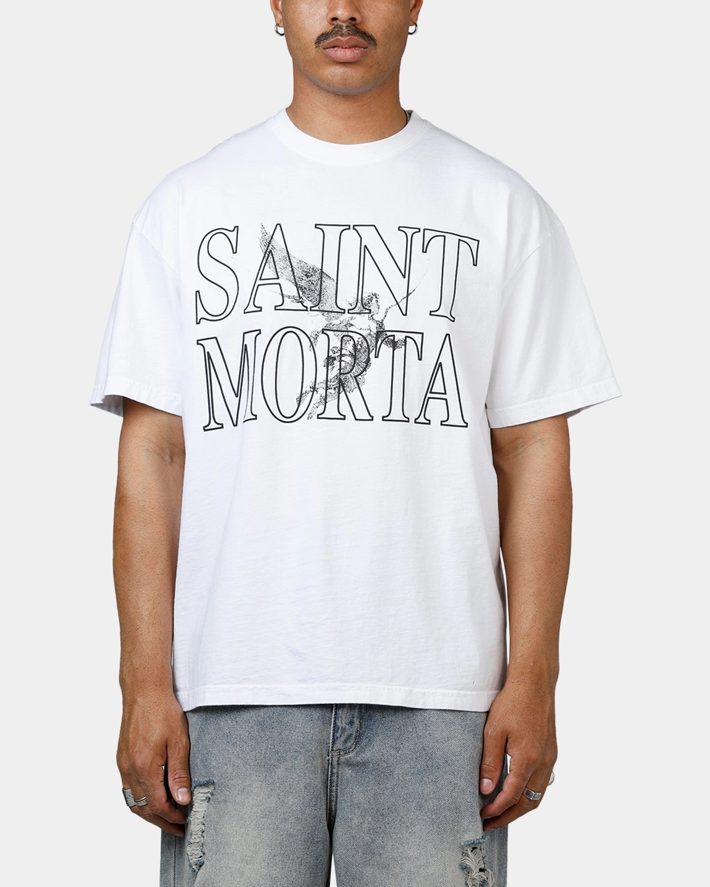 Classic Crew Neck Drop Shoulder Design Saint Morta Angelic Drop Shoulder T-Shirt White