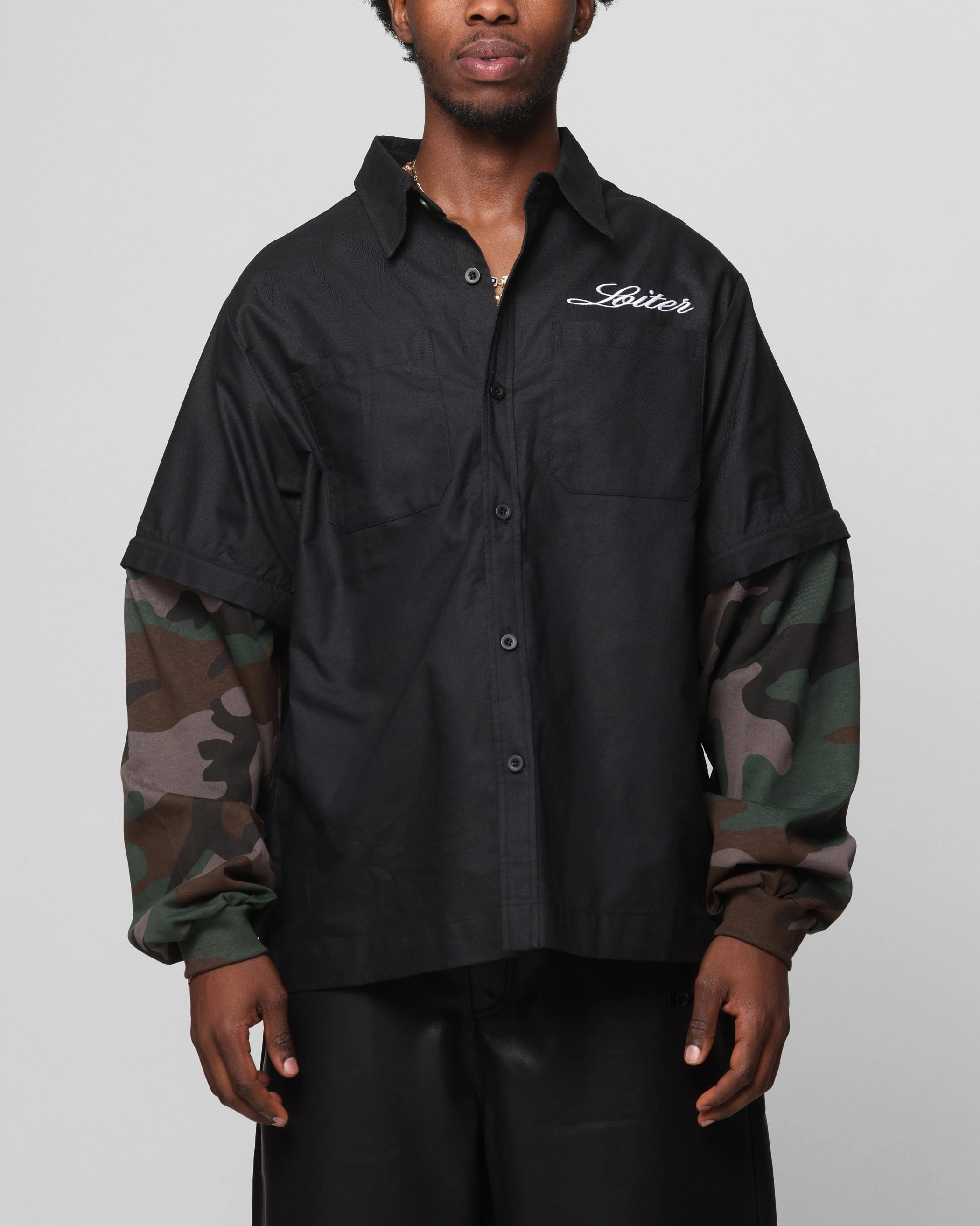 SweatWicking Fabric Loiter Art Studio Work Shirt Black/Camo