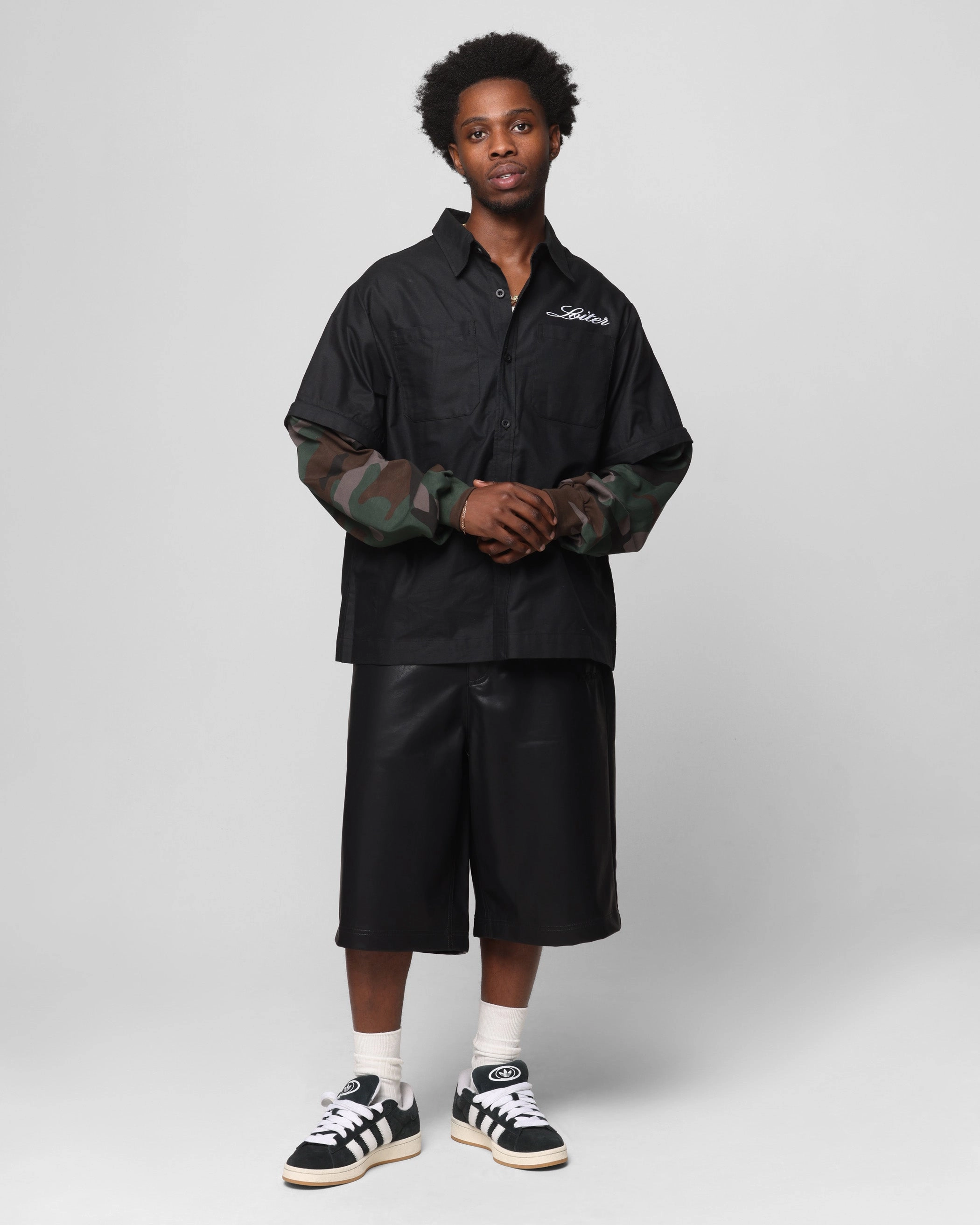 Bound Seam Edges Loiter Art Studio Work Shirt Black/Camo