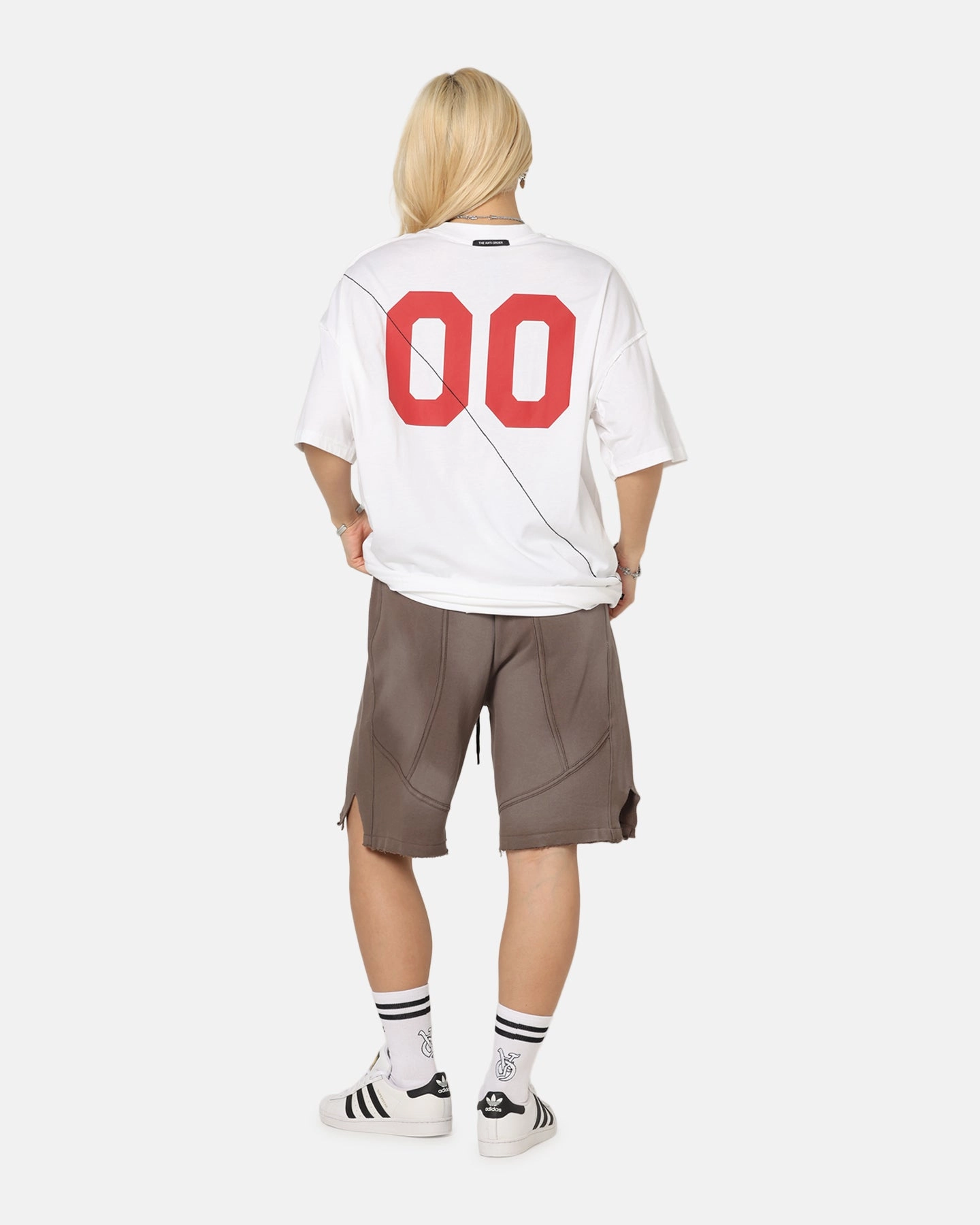 RollUpCuff Linen Blend Fabric The Anti Order Mosh Non Seam T-Shirt White/Red