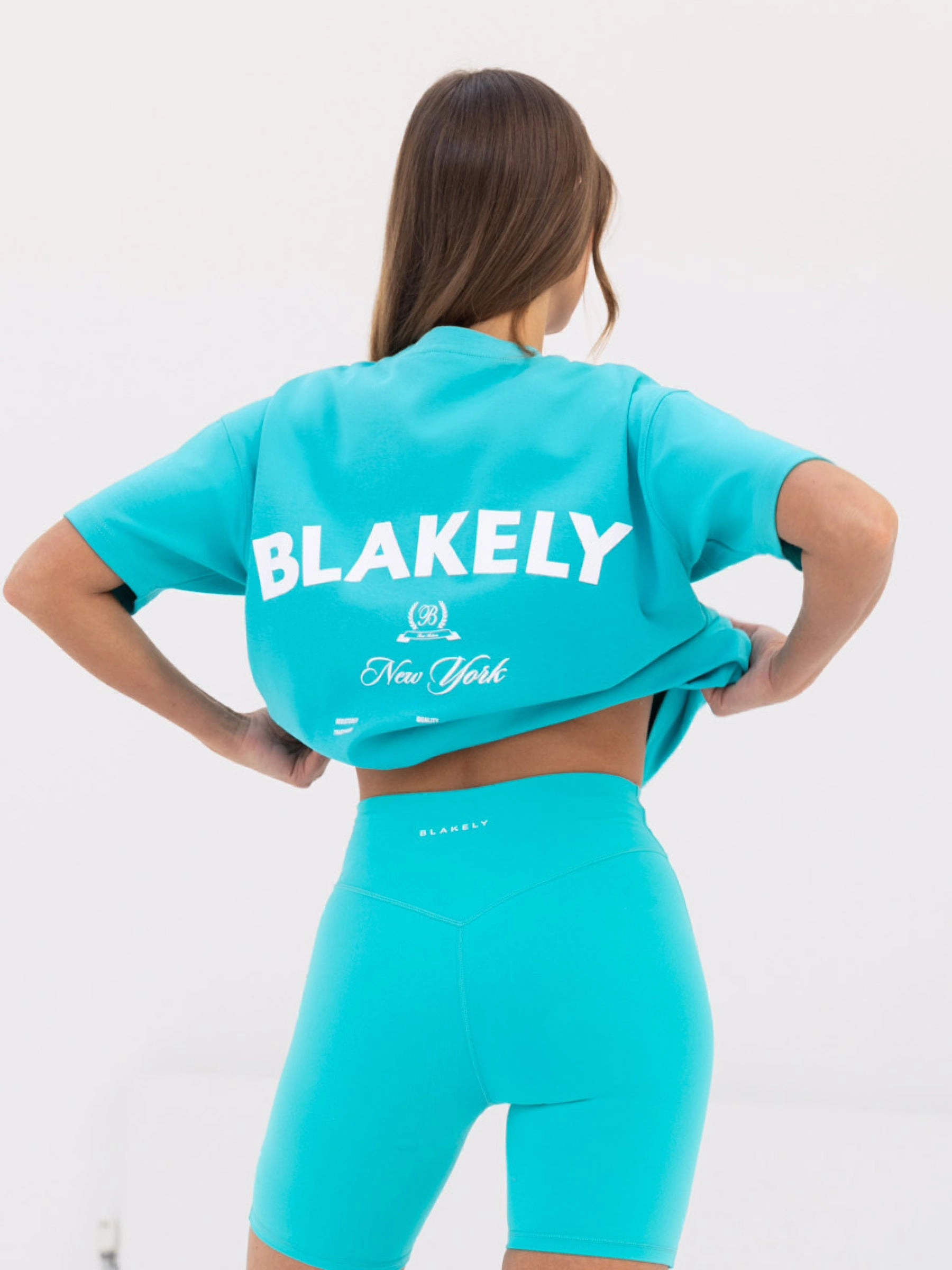 Relaxed Layers Effortless Style NY Crest Oversized T-Shirt - Aqua