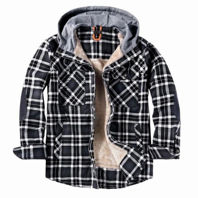 West Louis? Winter Casual Plaid Hooded Velvet Jacket Ultra Lightweight Design
