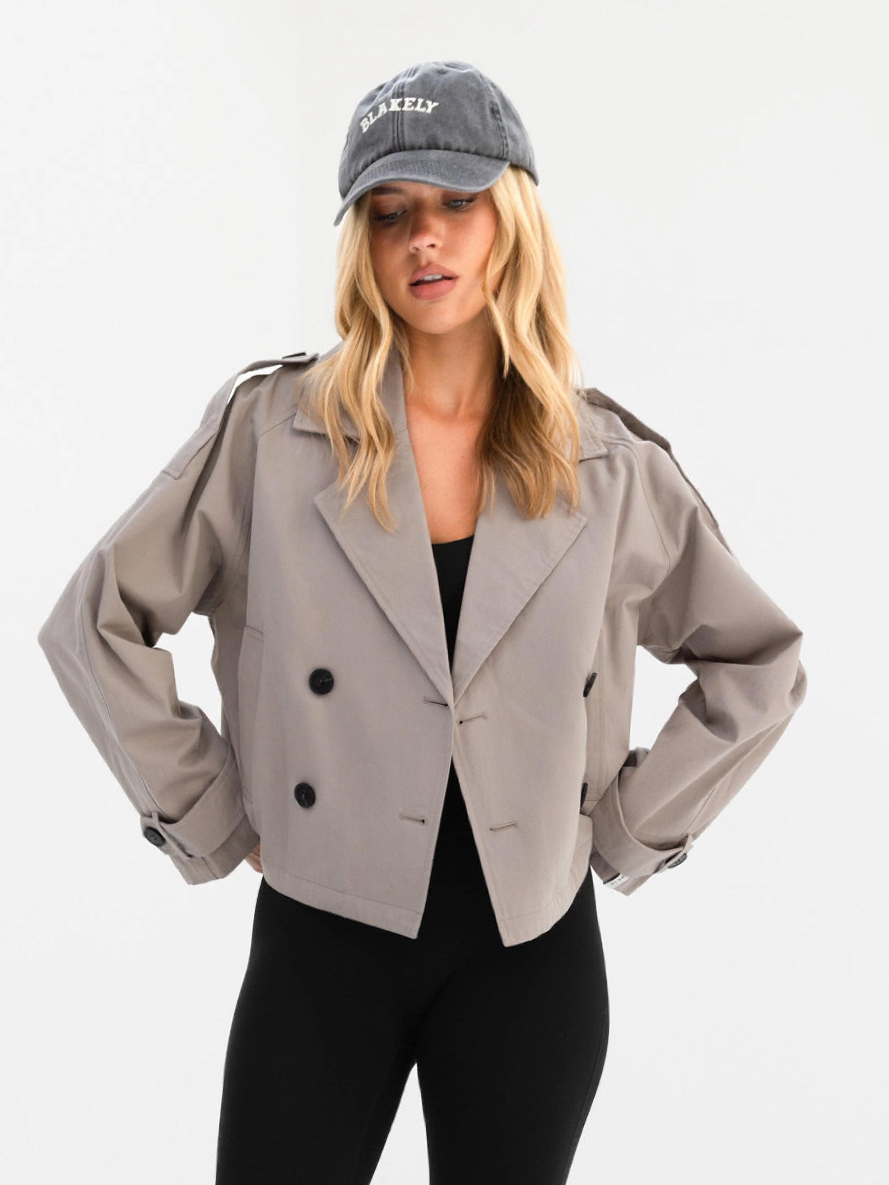 Snow Day Seamless construction Amara Short Trench Coat - Stone