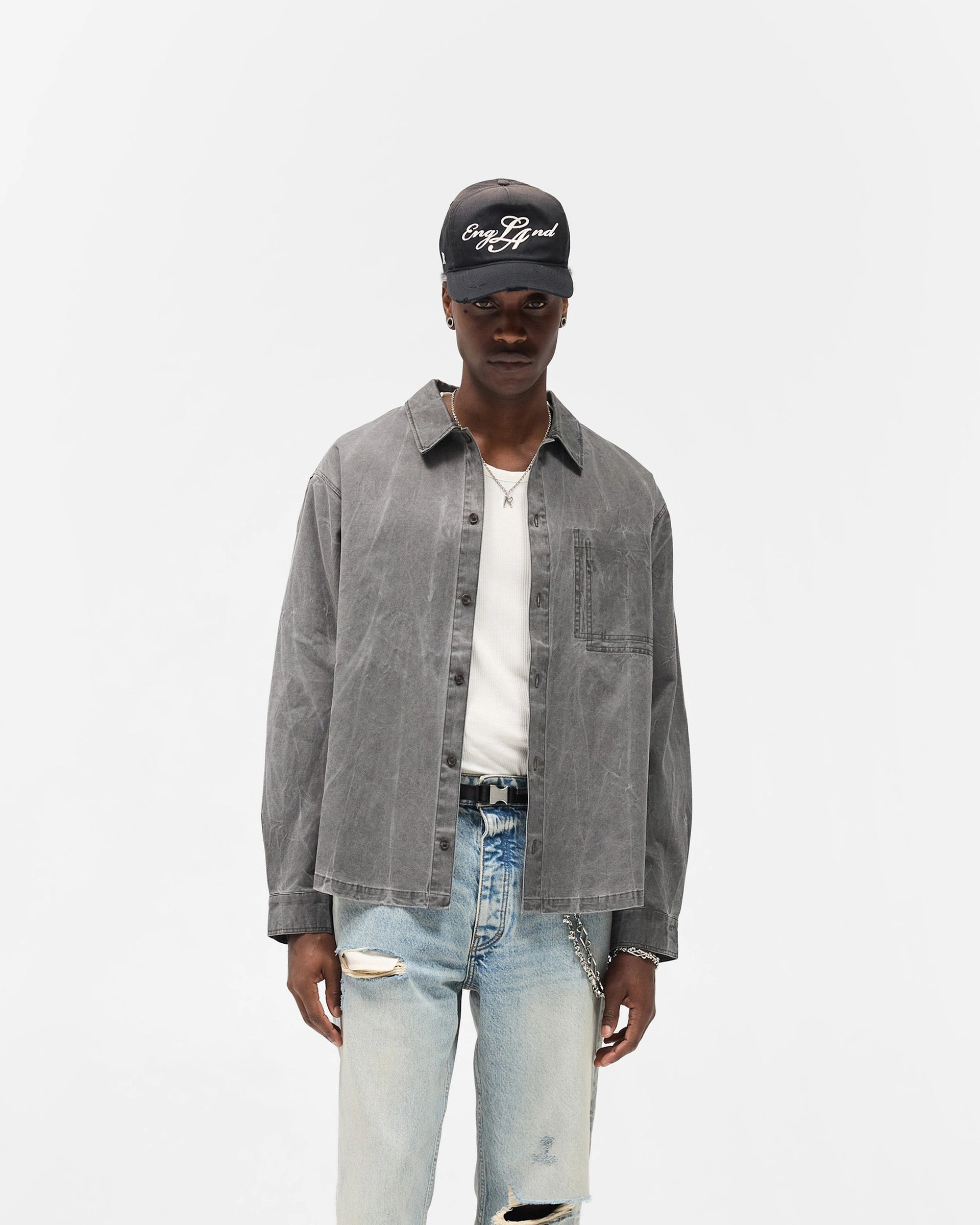 Nautical Look Washed Cotton Shirt - Jet Black