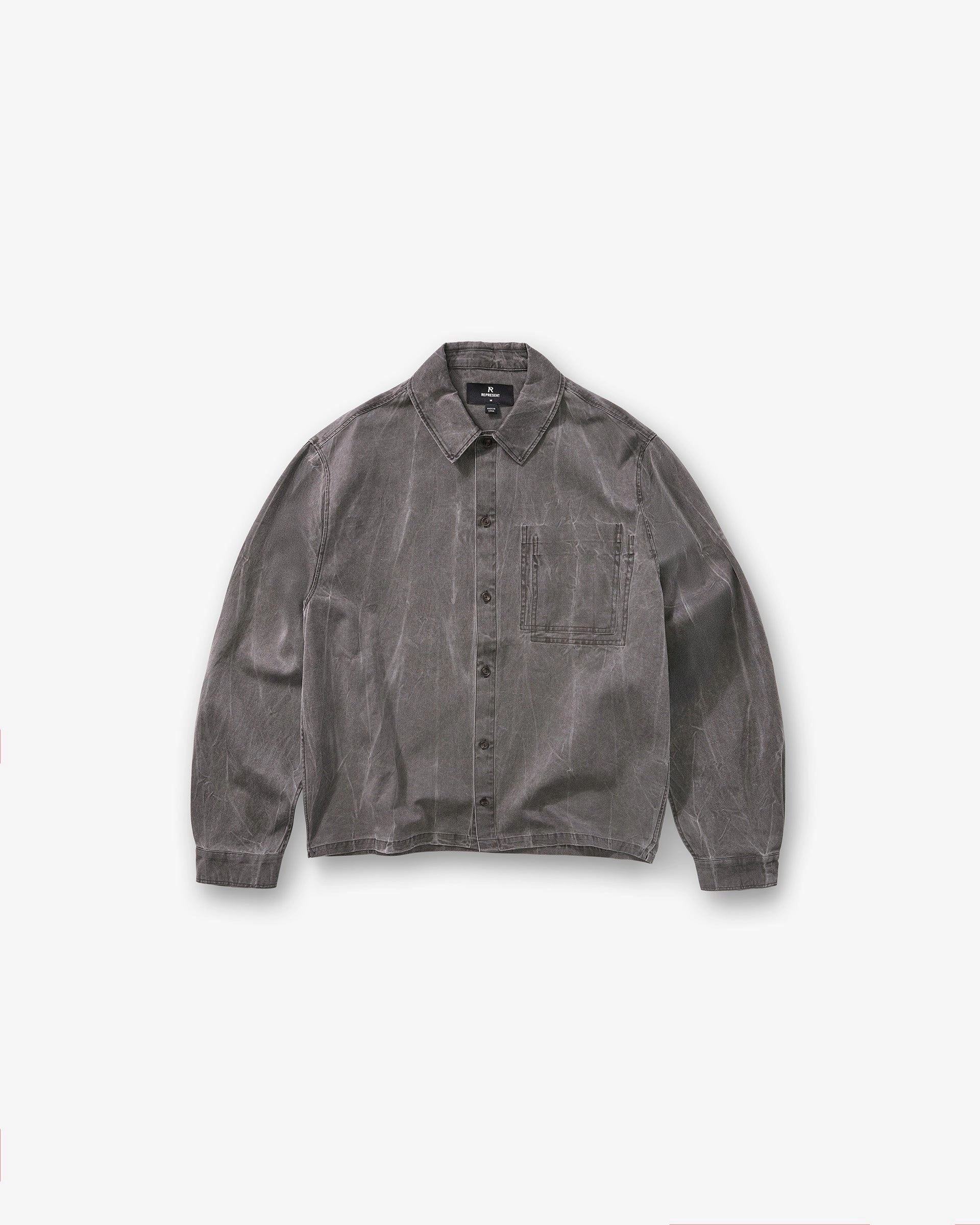 Patterned Texture Washed Cotton Shirt - Jet Black
