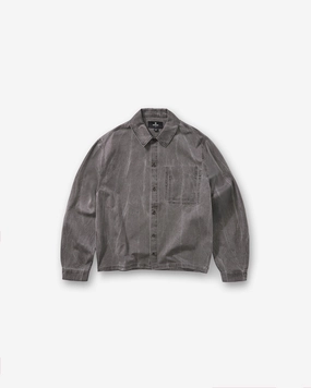 Patterned Texture Washed Cotton Shirt - Jet Black