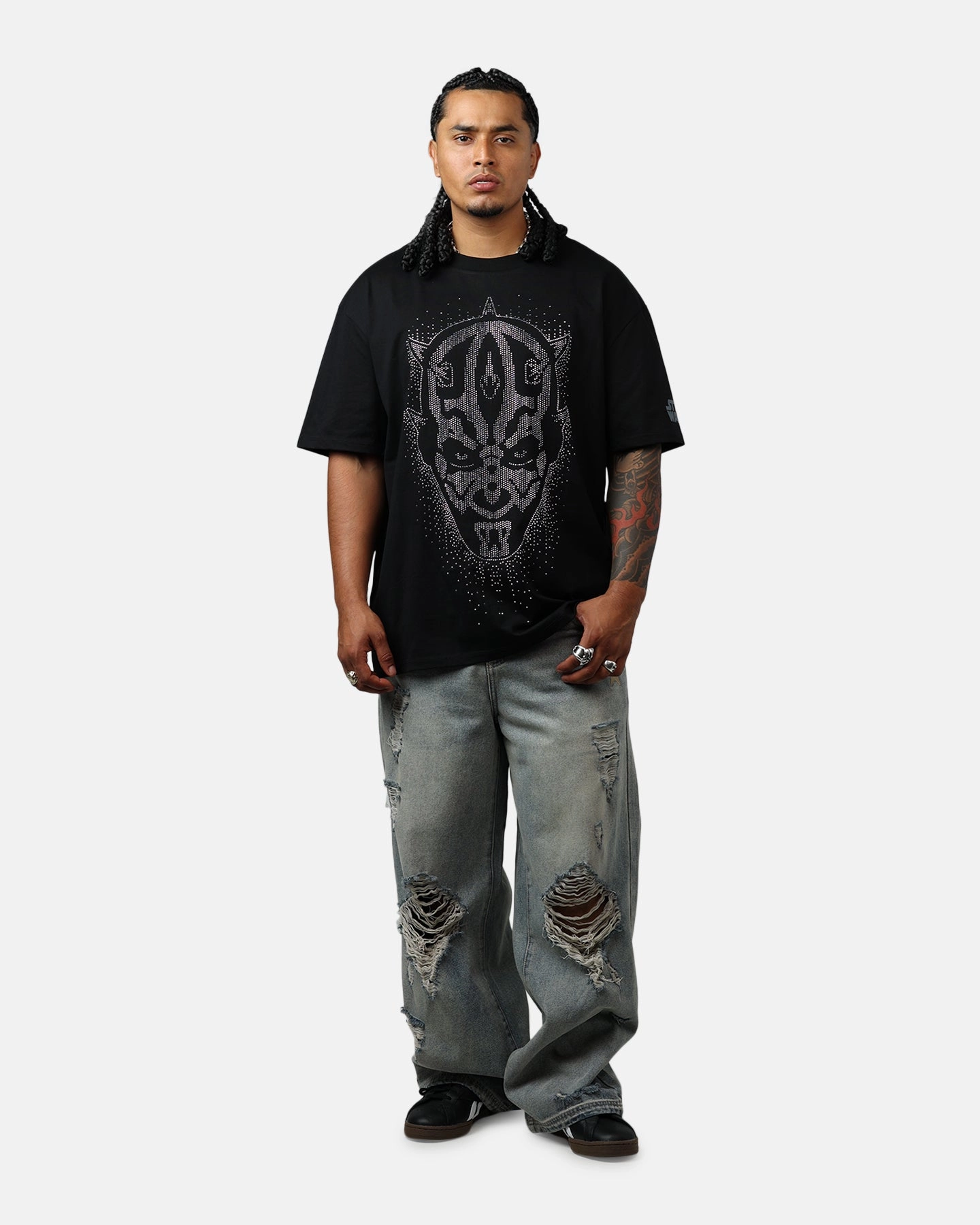 Contrast Stitching Athletic Wear Freeze Max Star Wars Darth Maul Shine T-Shirt Black
