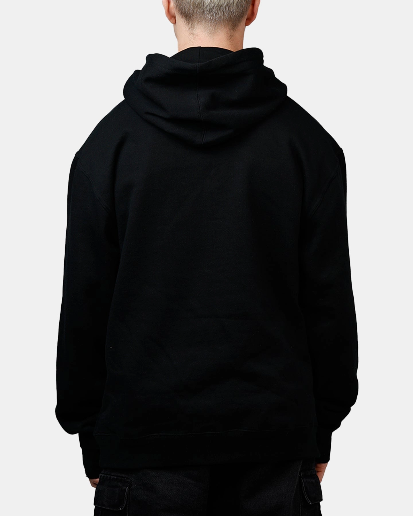 Playboy Rose Hoodie Black Curved Hem Design Relaxed Crew Neck Opening