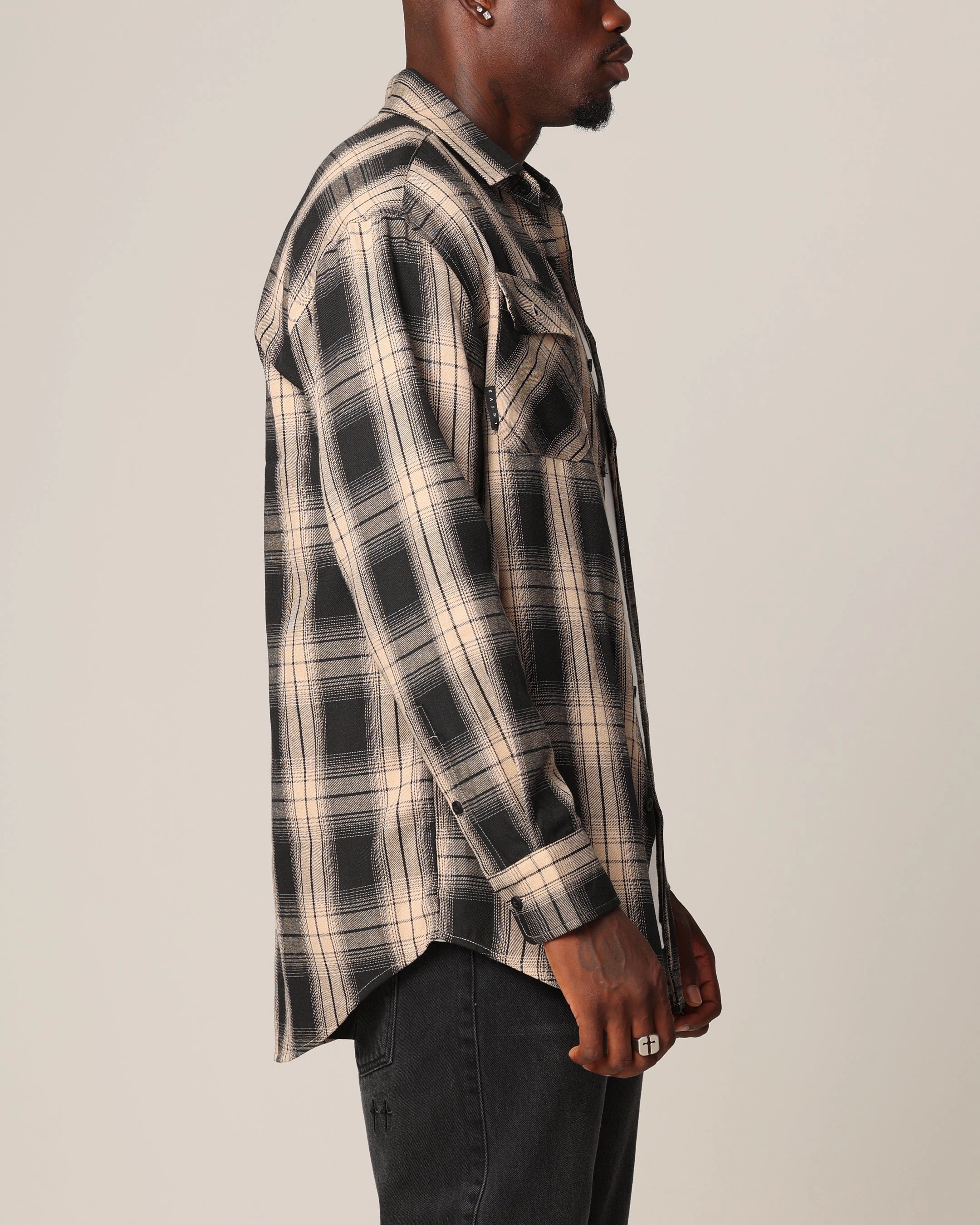 Saint Morta Icon Flannel Shirt Tan/Black WrinkleResistant FrictionReducing