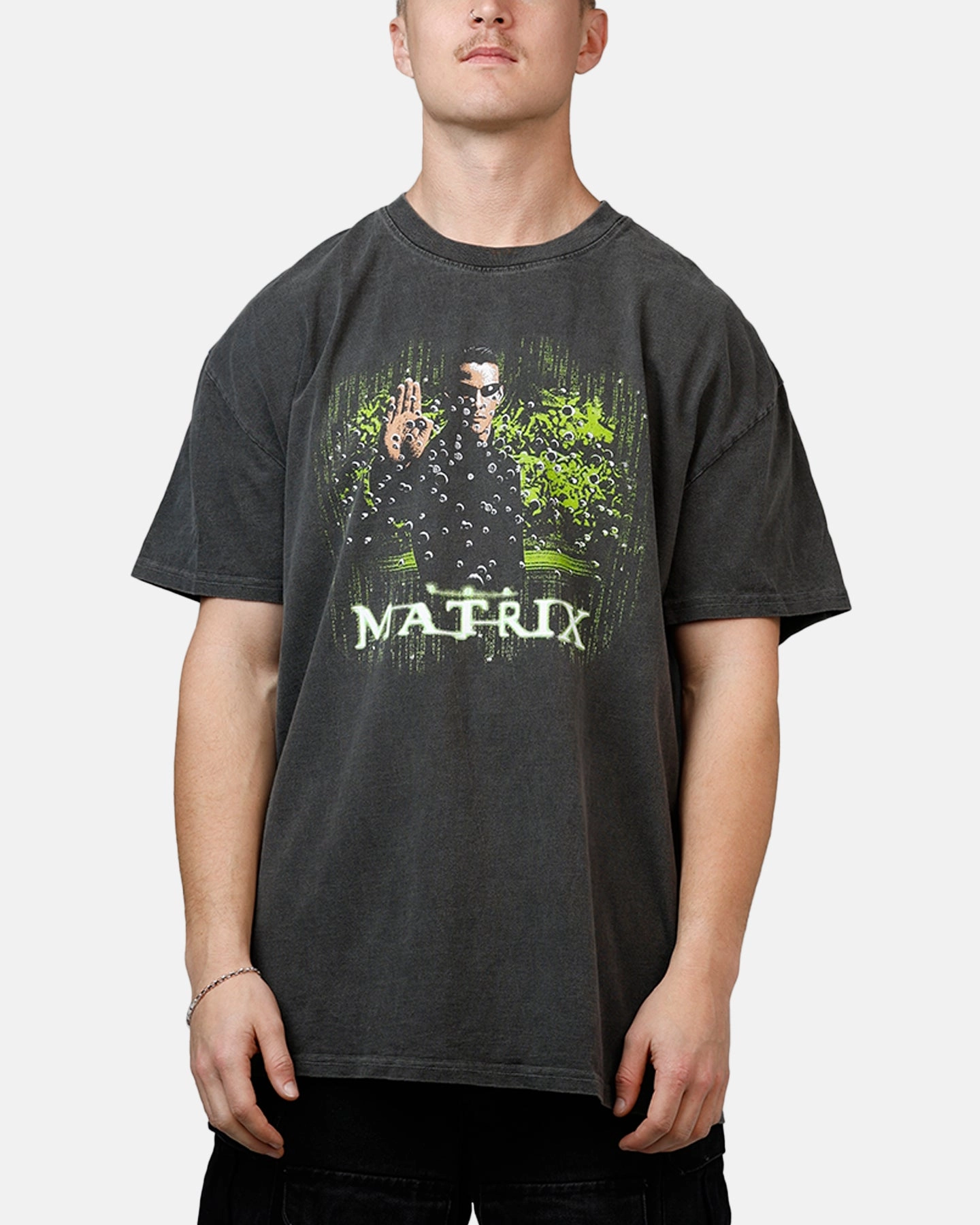 Fade Resistant Treatment Eco Friendly Fabric American Thrift X The Matrix Neo Bullets Heavyweight T-Shirt Black