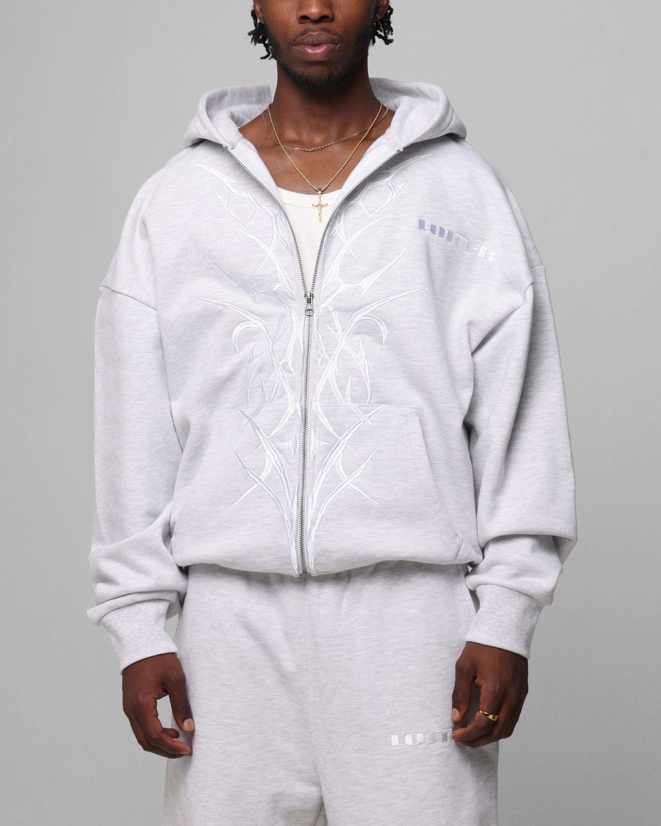 Loiter Blood Born Zip Hoodie Grey Marle Sporty Design