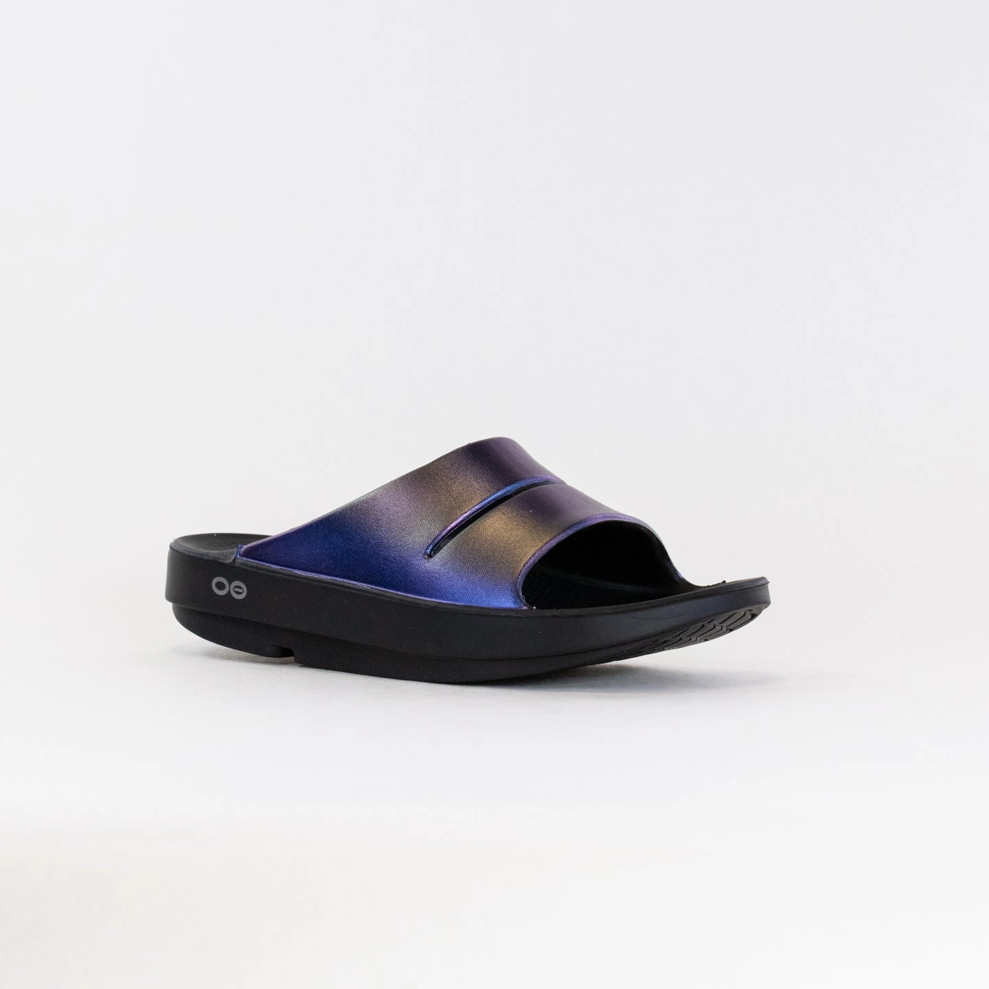 Effortless Comfort Flexible walking shoes OOFOS OOahh Luxe Slide Sandal (Women's) - Midnight Spectre