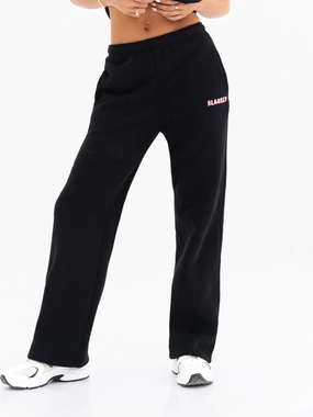 Elastic waist Durable Hemming Cloud Print Wide Leg Sweatpants - Black