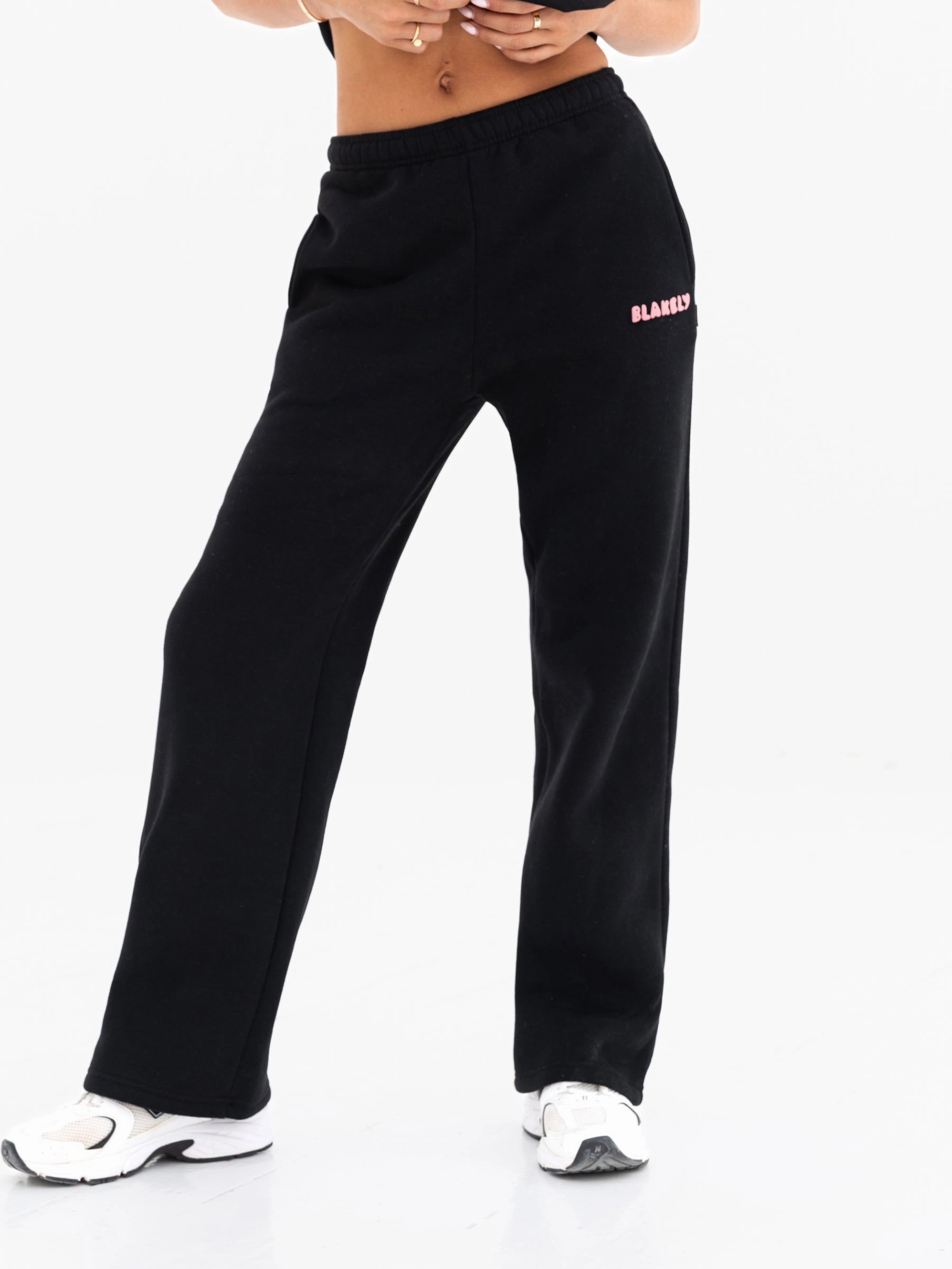 Elastic waist Durable Hemming Cloud Print Wide Leg Sweatpants - Black