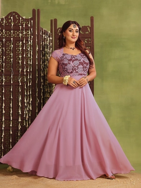 Daily Chic Fall Comfort Women's Lavender & Wine V-Neck Cap-Sleeves Floral Lace Fit & Flare Maxi Dress