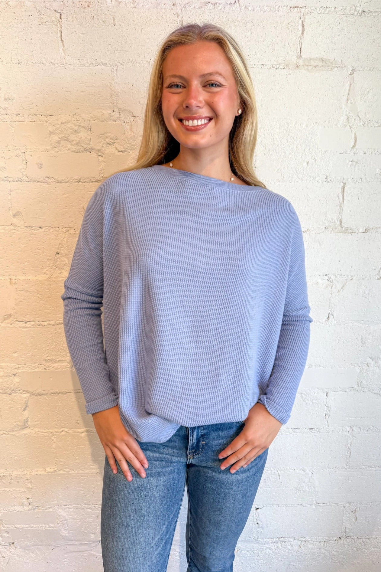 Free People Latte Blues Thermal Pre Shrunk Cotton Blend