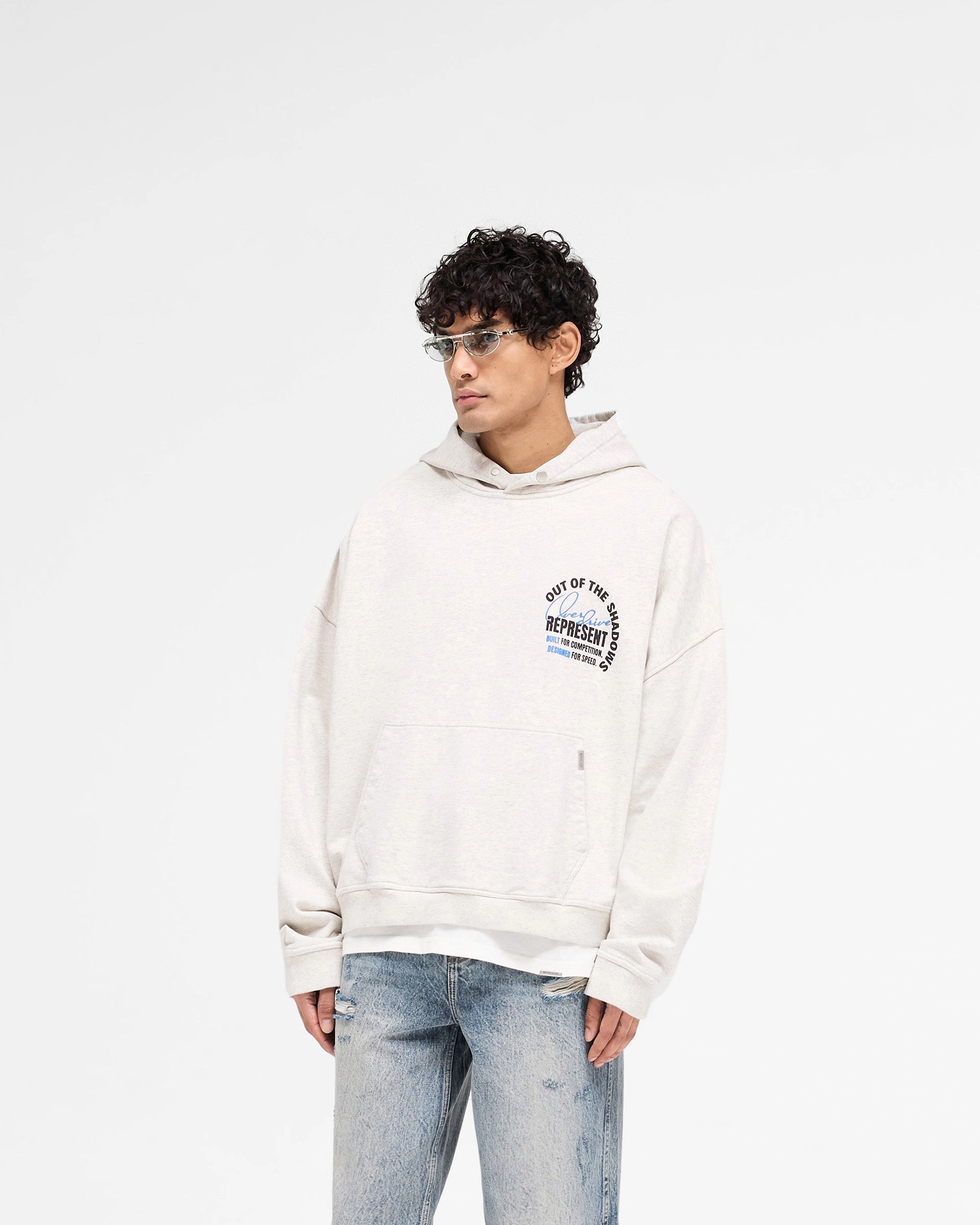 Relaxed Comfort Fit Artistic expression Out Of The Shadows Hoodie - Cream Marl