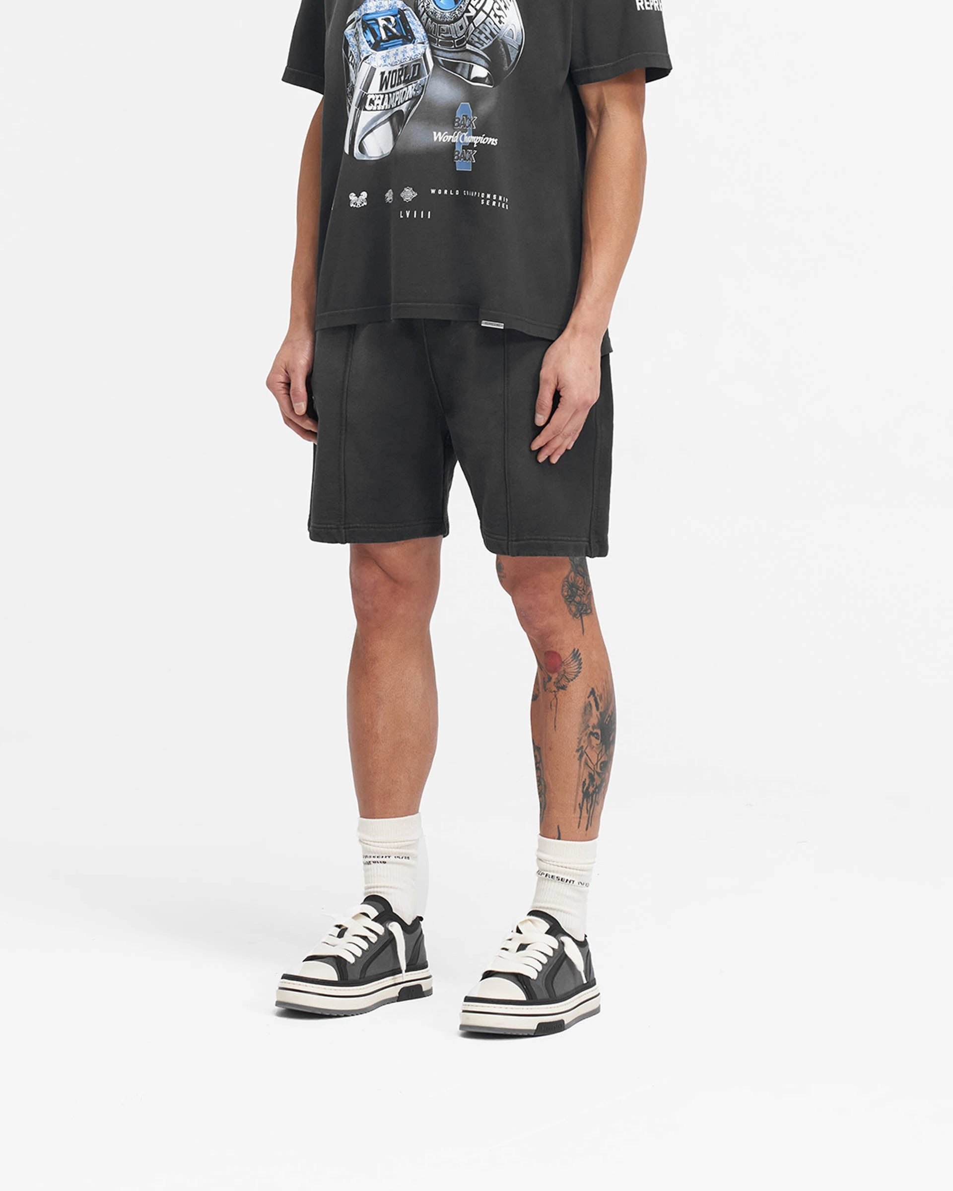 Represent X Feature Sweat Shorts - Stained Black Linen shorts
