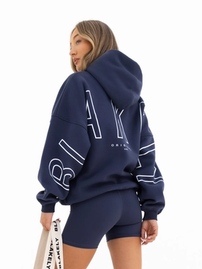 Outline Isabel Oversized Hoodie - True Navy Adjustable Drawstring Hood