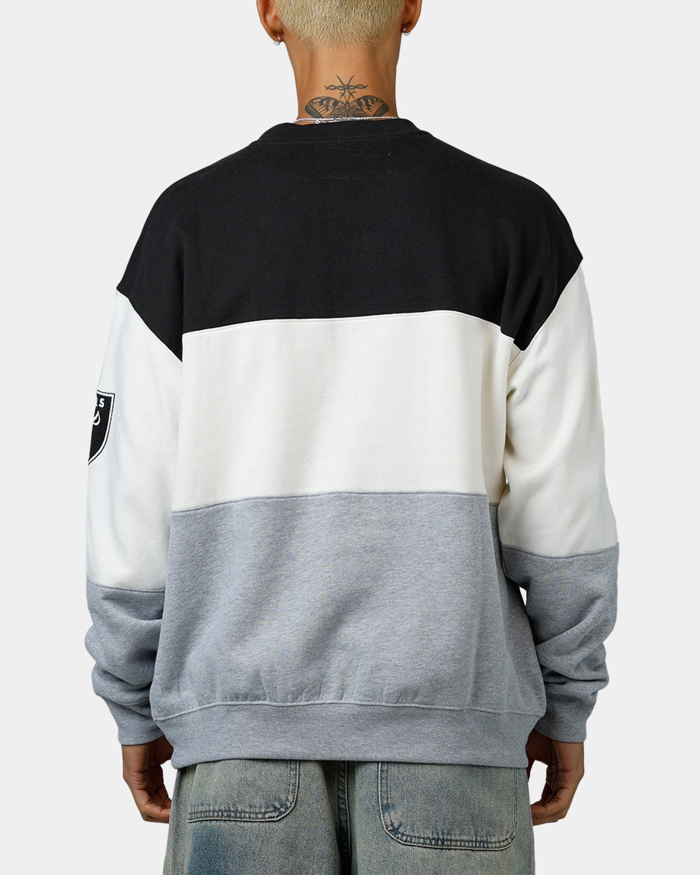 47 Brand Las Vegas Raiders Maximalist Crewneck Black/Grey NonRestrictive Durable Chainstitch