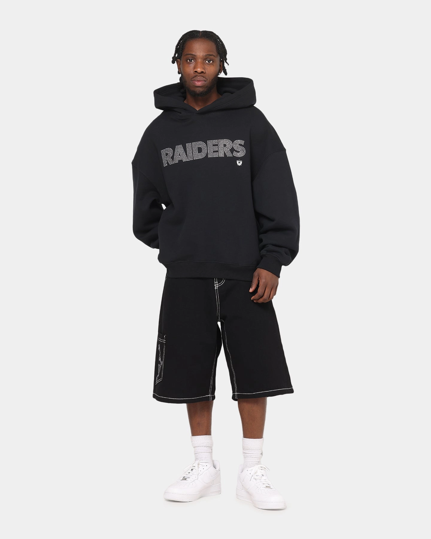 Grid Back Panel Mitchell & Ness Las Vegas Raiders Rhinestone Hoodie Faded Black