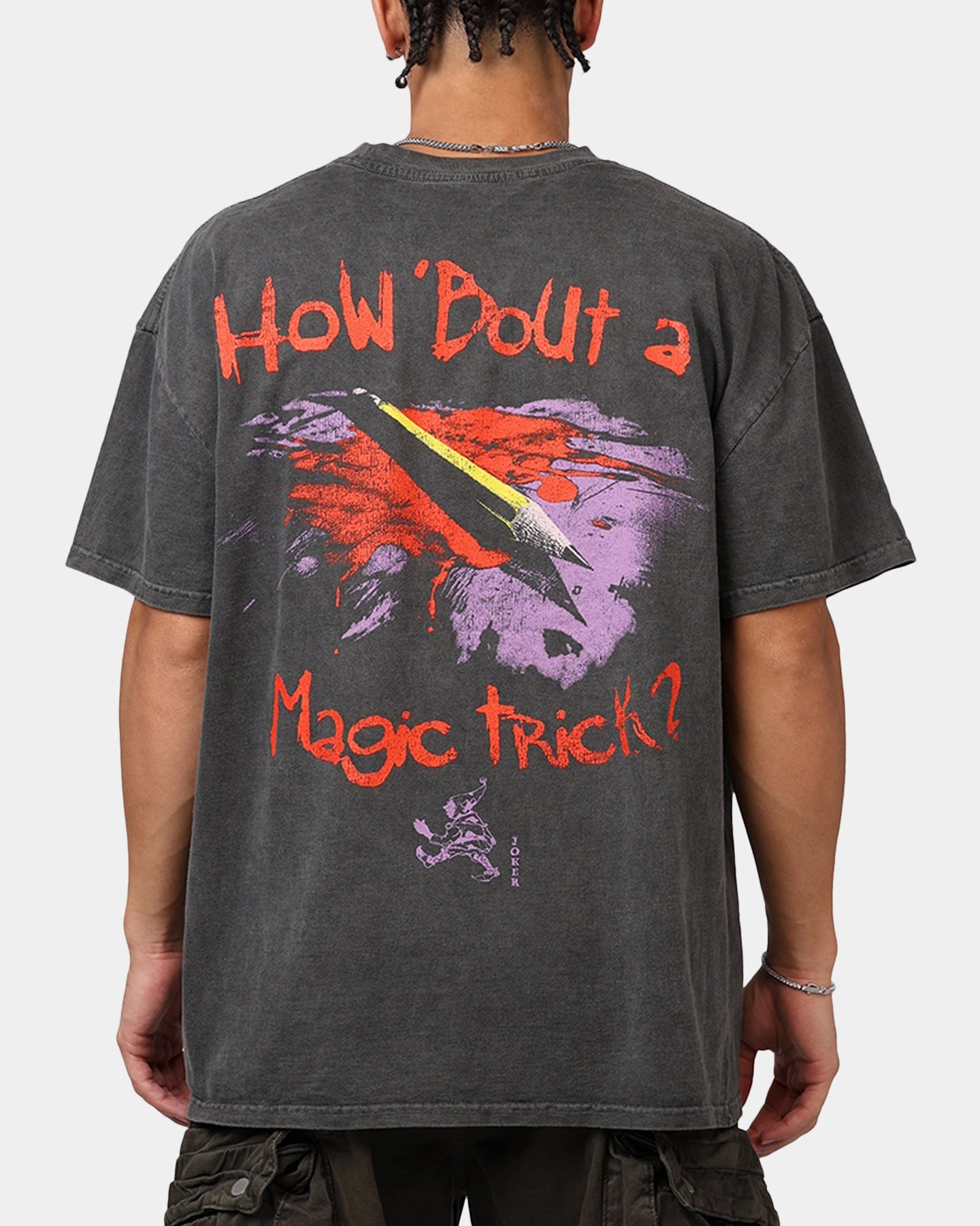 Four Way Stretch American Thrift X DC Batman The Joker Magic Trick Heavyweight T-Shirt Black Wash