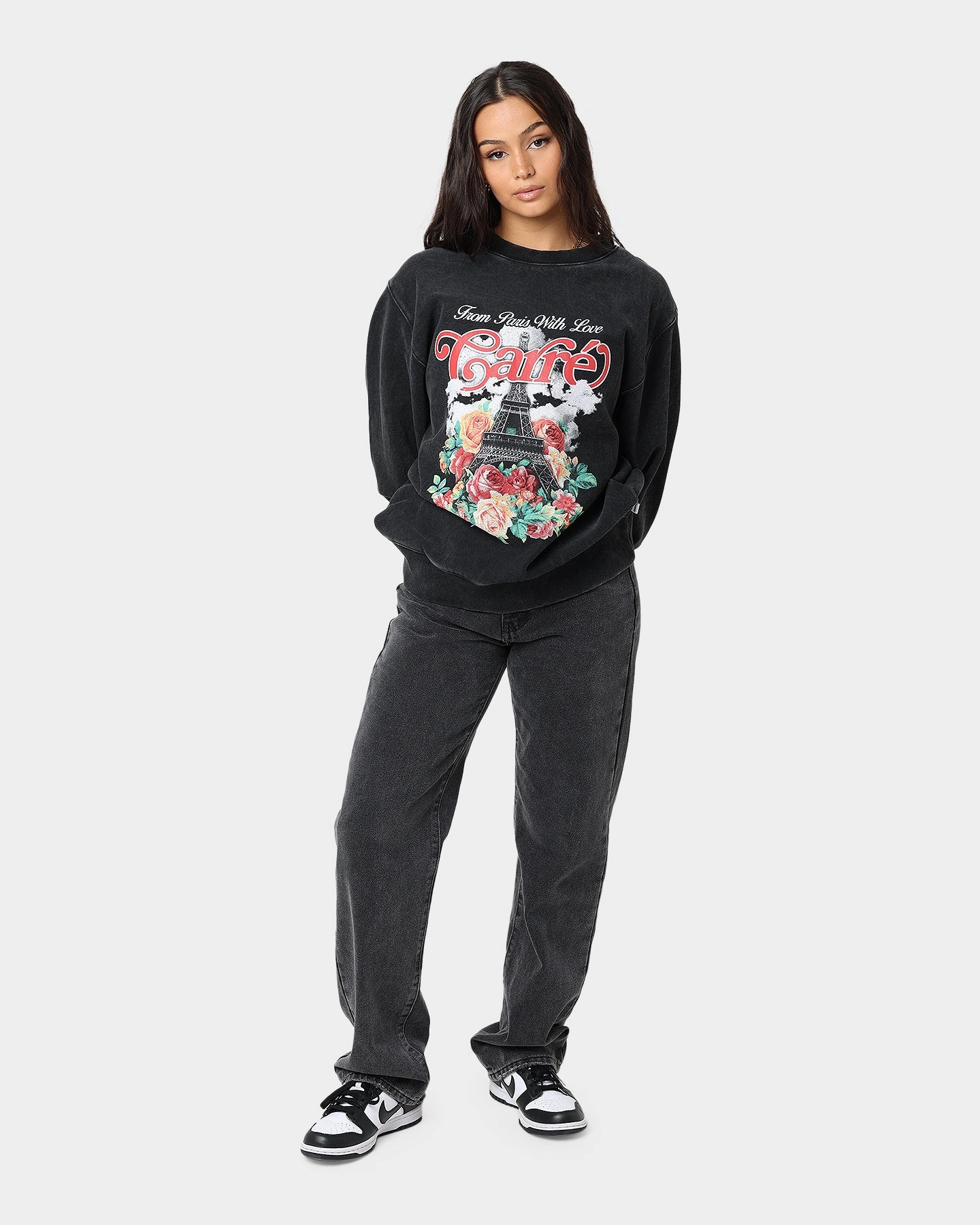 Sporty Cardigan Temperature control Carre Paris With Love Vintage Crewneck Washed Black