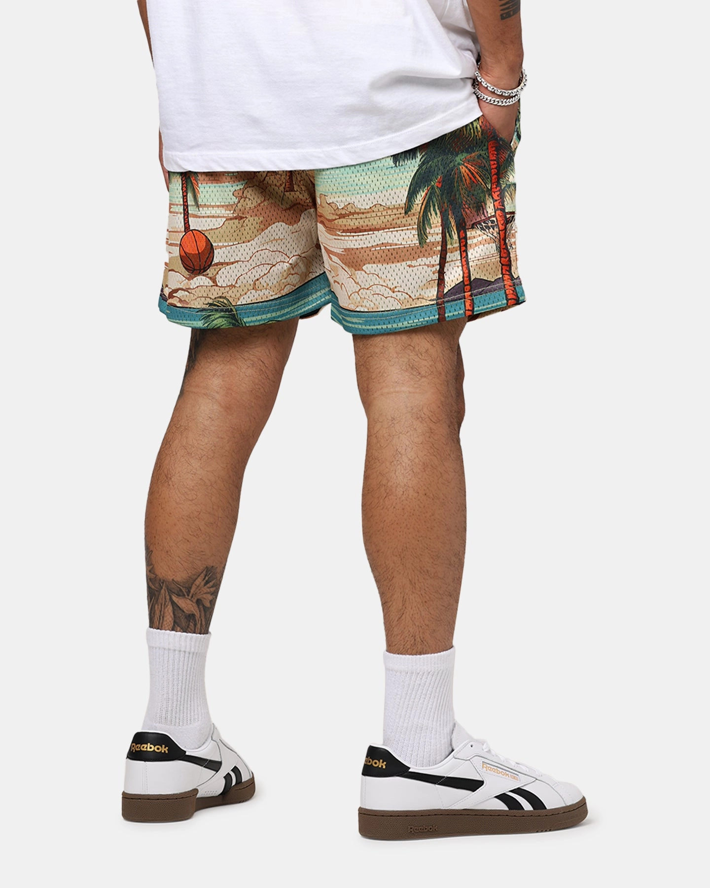 Overtime Paradise Palm Shorts Palm Print Trendy Vibe